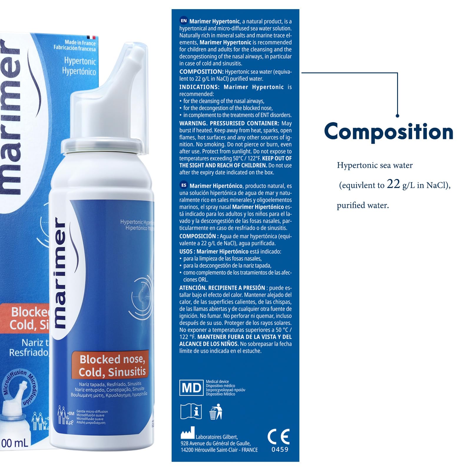 Marimer spray nasal con difusor suave para uso diario cómodo.