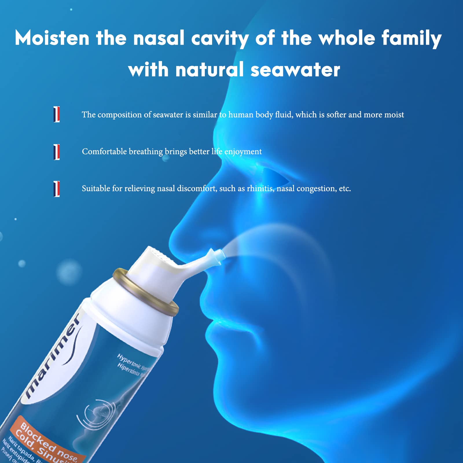 Marimer spray nasal estuche de 3 frascos de 100 ml para familia.