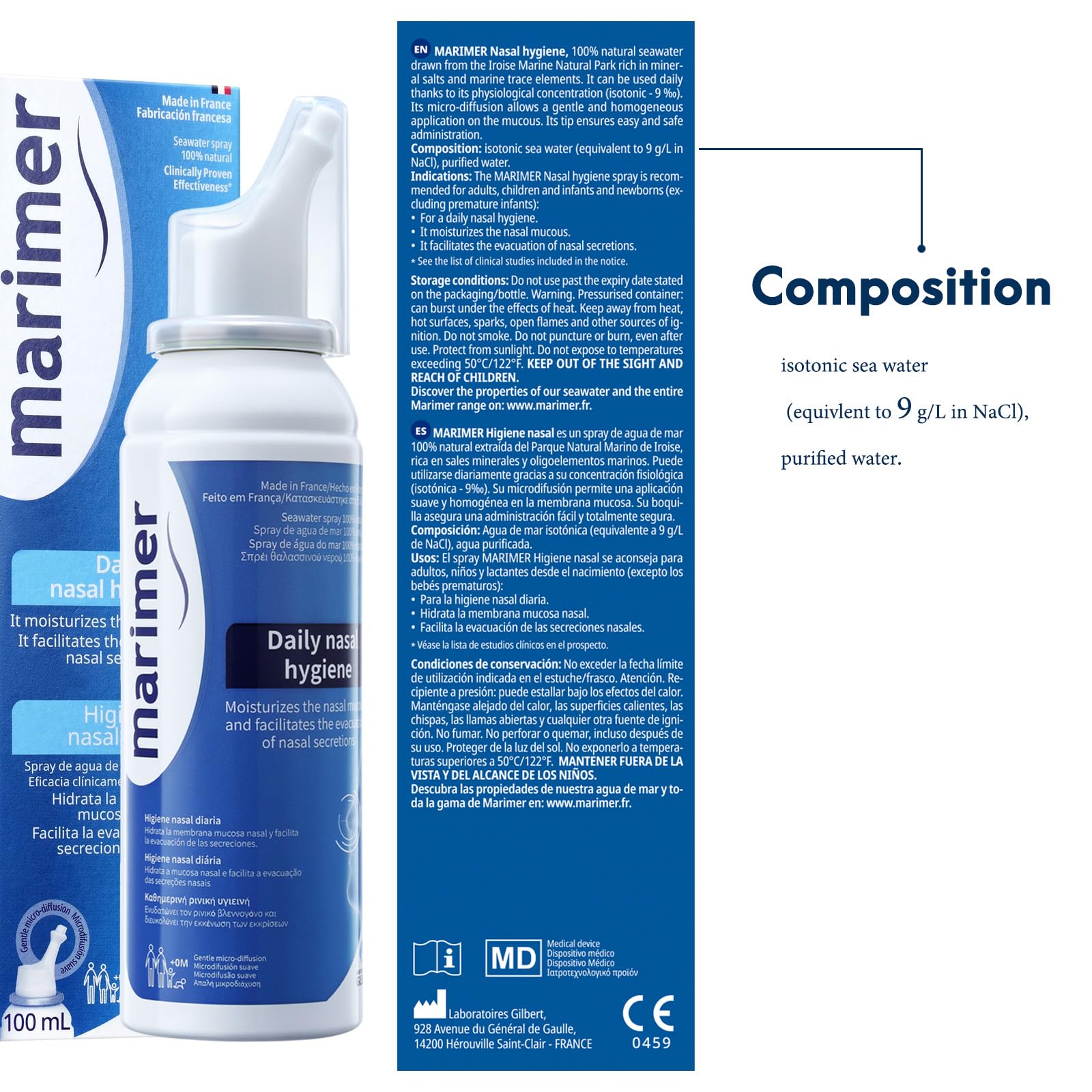 Marimer spray nasal boquilla flexible para aplicación cómoda