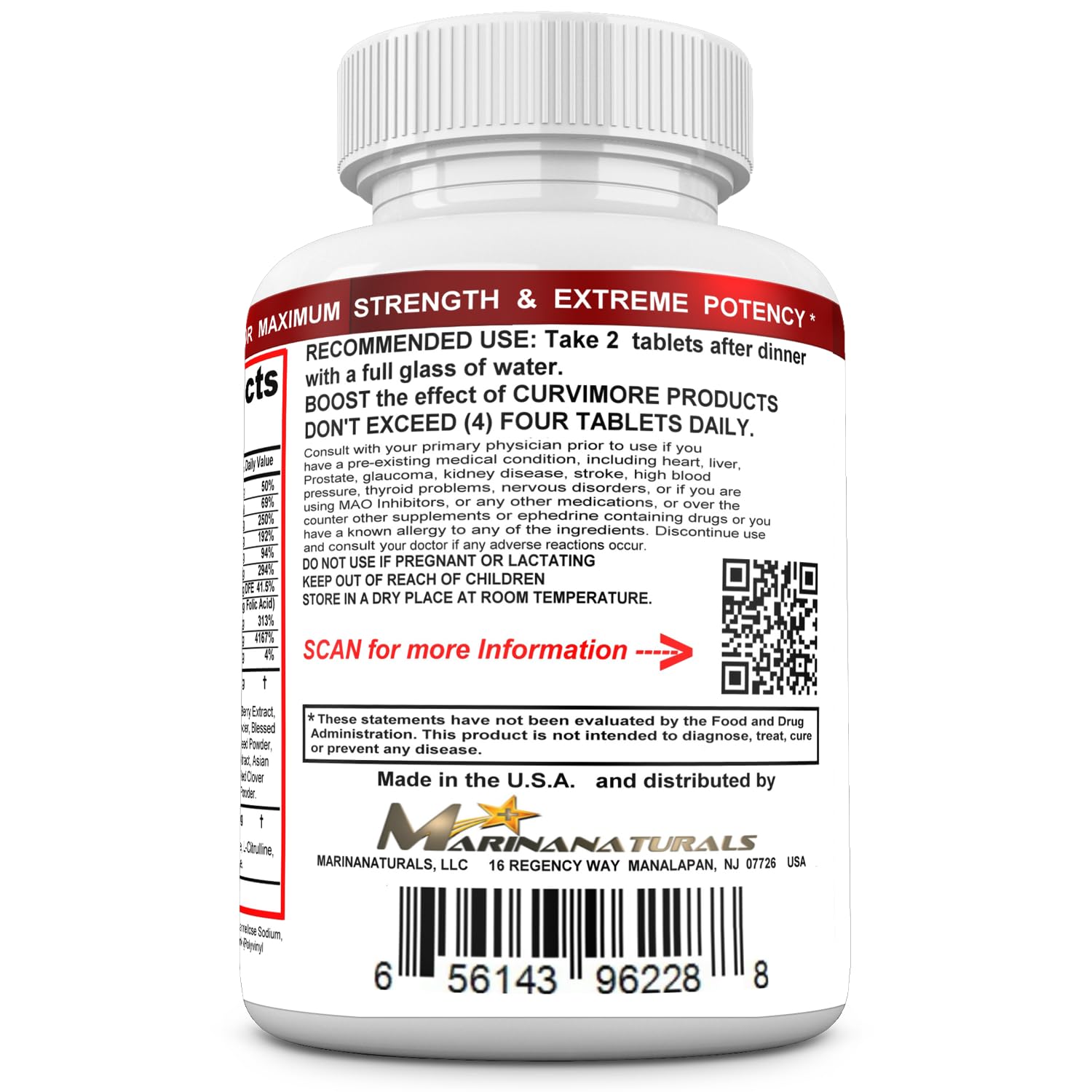 MARINANATURALS CURVIMORE BOOSTER etiqueta del producto para mejorar tono de piel