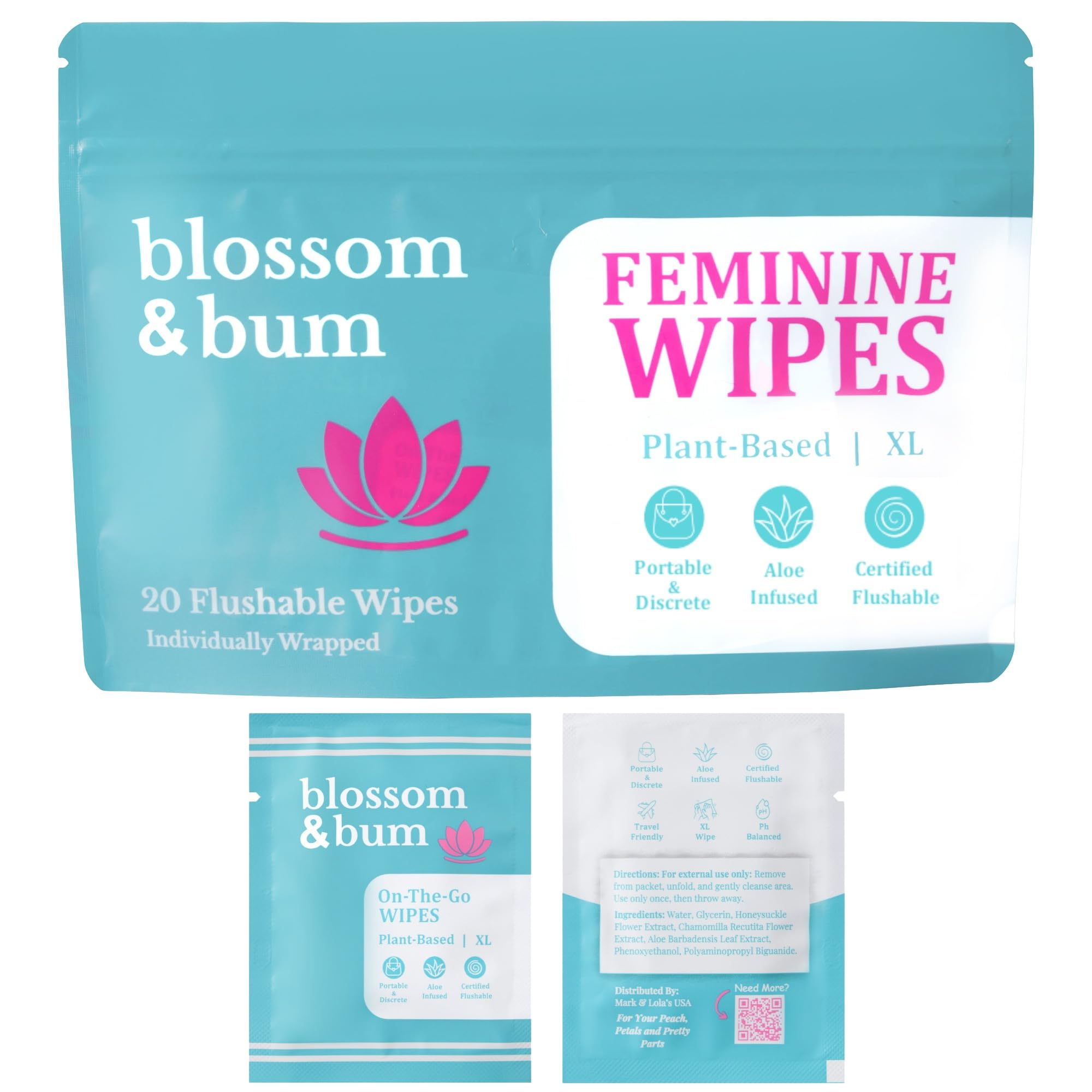 Mark and Lola's Blossom & Bum: toallitas femeninas desechables para limpieza suave