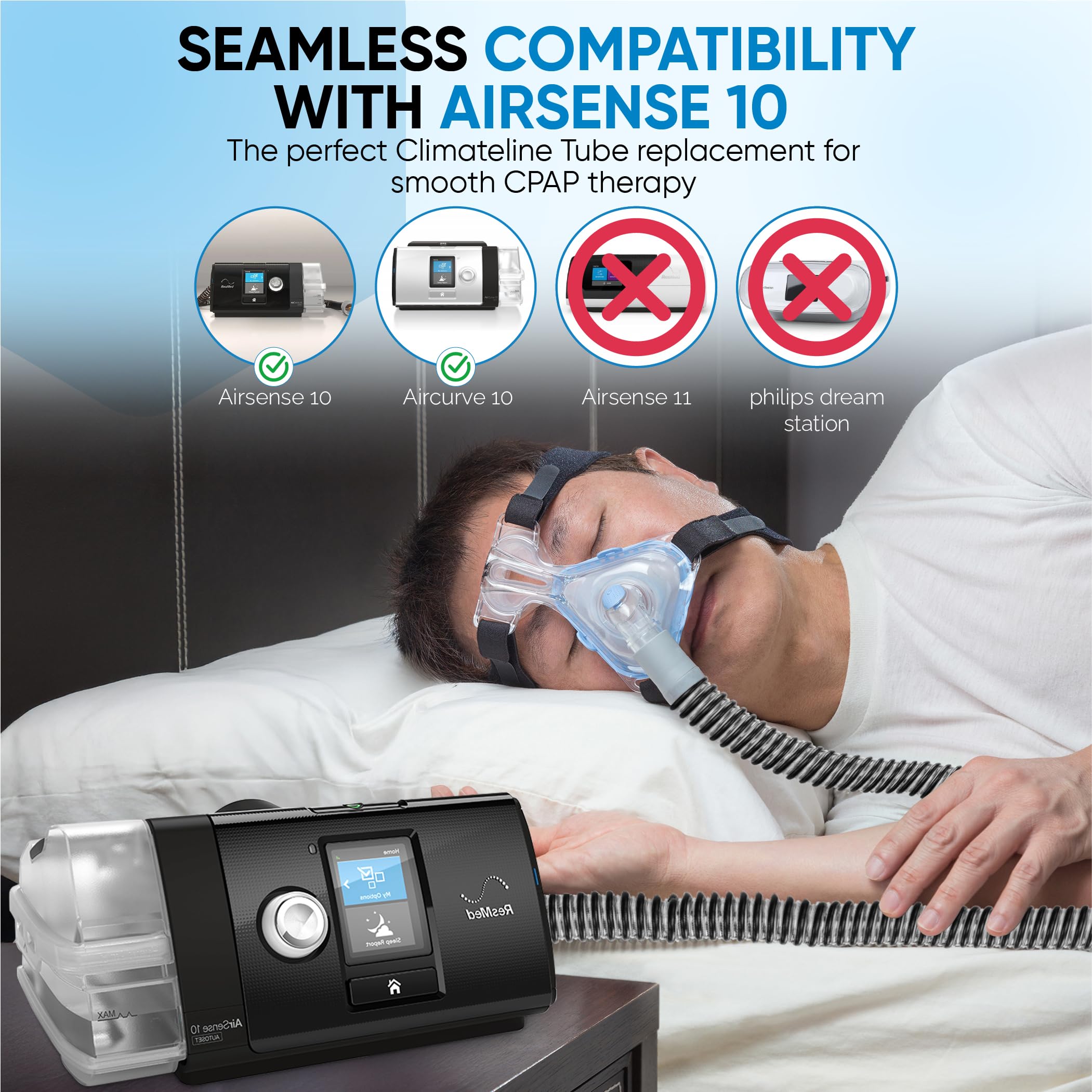 el tubo cpap compatible con aircurve 10 para flexibilidad nocturna.
