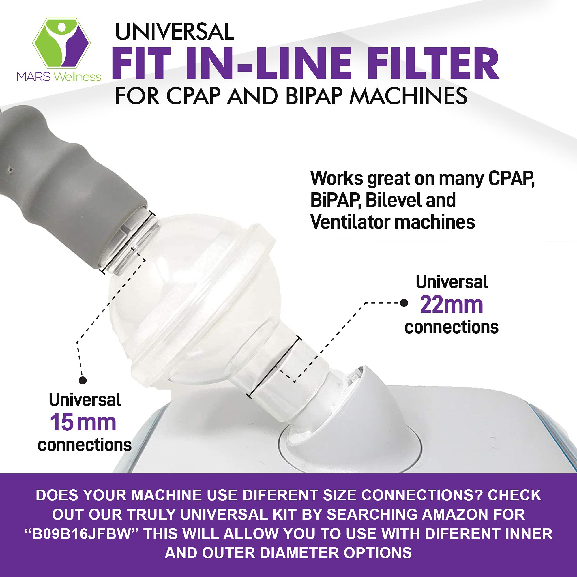 Filtro Mars Wellness CPAP universal en tubo calefactable facilita uso con DreamStation