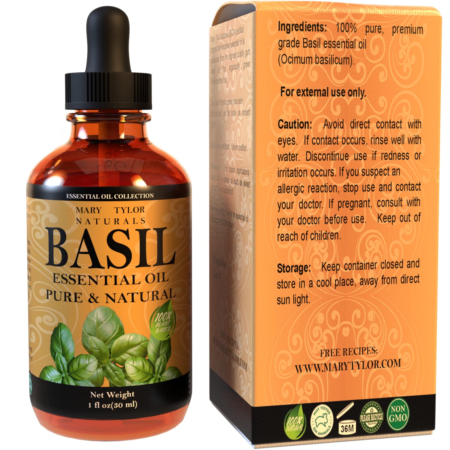 Mary Tylor Naturals Basil Aceite Esencial, notas aromáticas ligeras para uso diario.