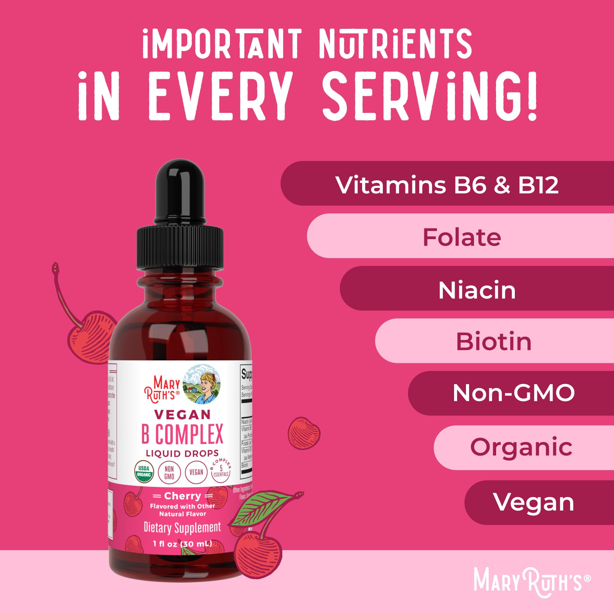 MaryRuth's Complejo B, vegano certificado, opción libre de productos animales.
