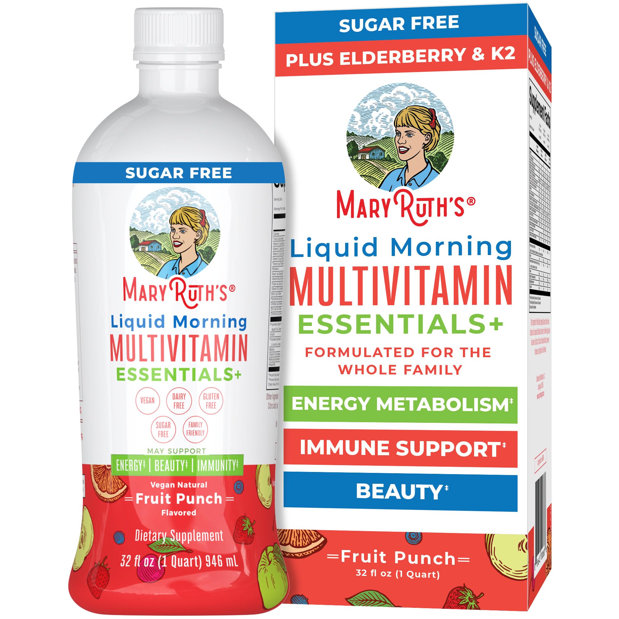 MaryRuth's botella matutina, sabor Fruta Punch, para energía diaria.