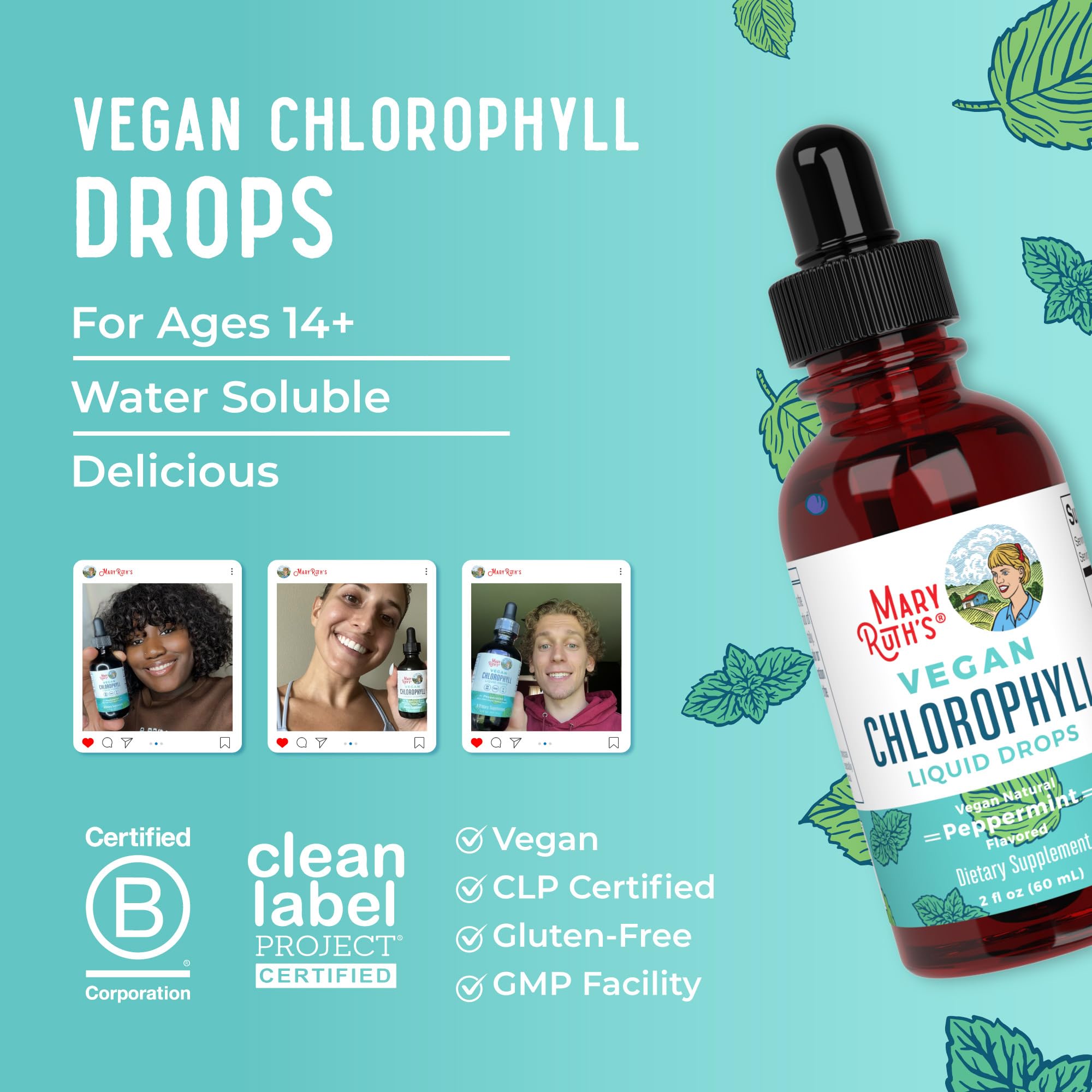 MaryRuth's Clorofila vegano, libre de lacteos y gluten.