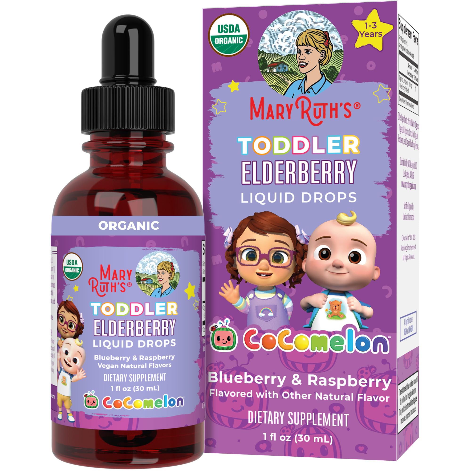 MARYRUTH'S Cocomelon sirope de saúco para bebé, frasco cómodo para uso diario.