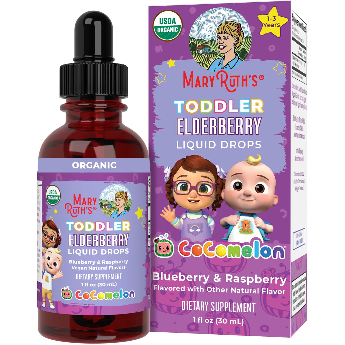 MARYRUTH'S Cocomelon sirope de saúco para bebé, frasco cómodo para uso diario.