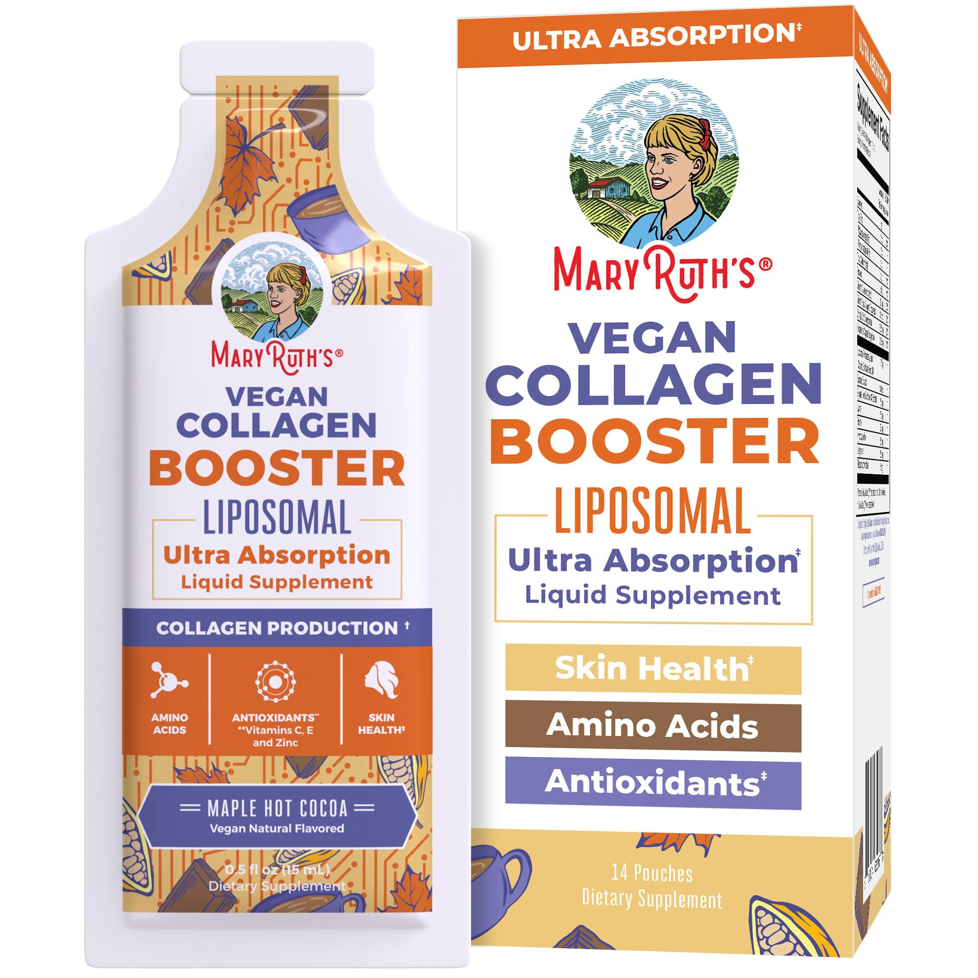 MaryRuth's Collagen Booster Liposomal: botella frontal para conocer la fórmula vegana.