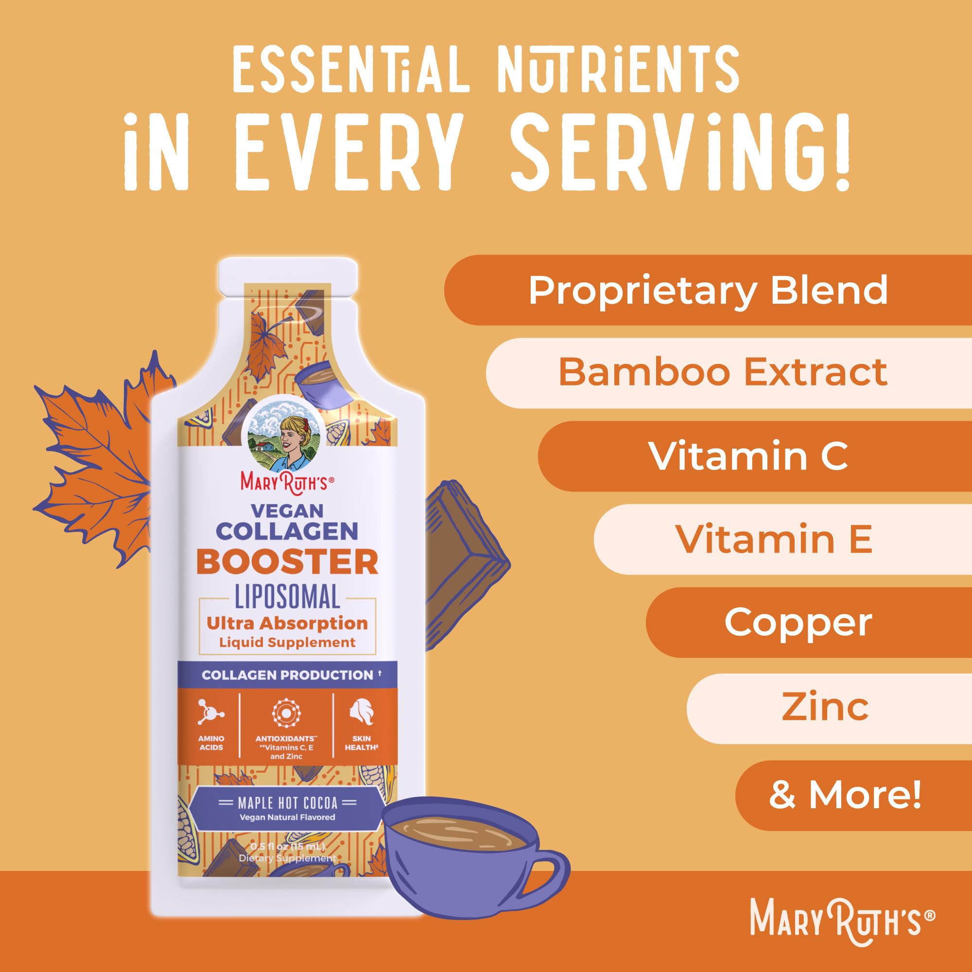 MaryRuth's Collagen Booster Liposomal: endulzado sin azúcar para mayor comodidad.