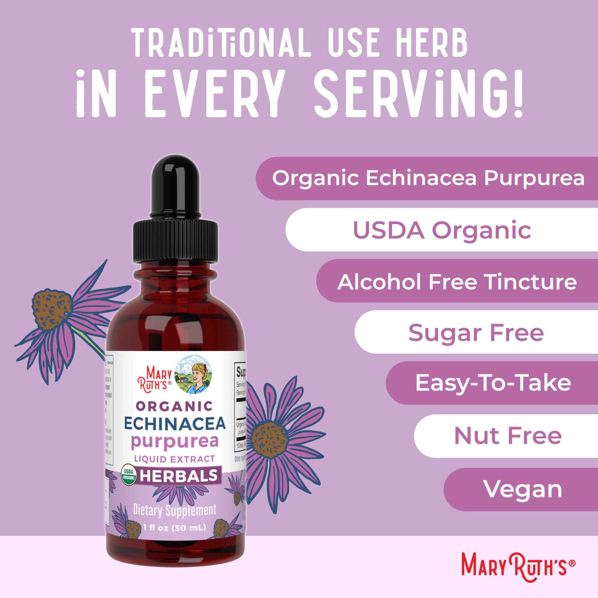 MaryRuth's Echinacea Purpurea, vegano sin alcohol.
