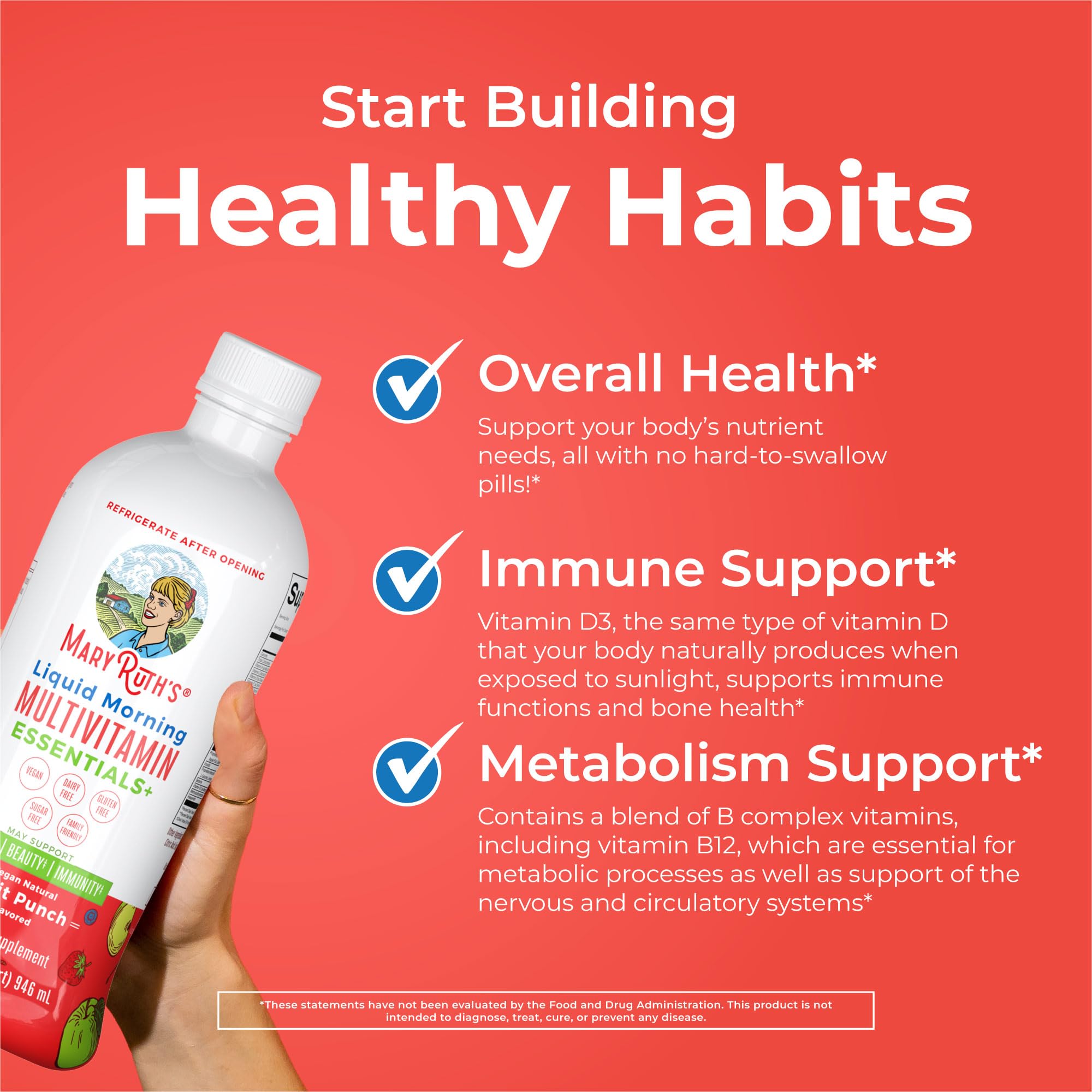 MaryRuth's etiqueta de nutrientes con vitaminas clave.