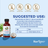 MaryRuth's etiqueta clara resalta que es vegano y sin melatonina.