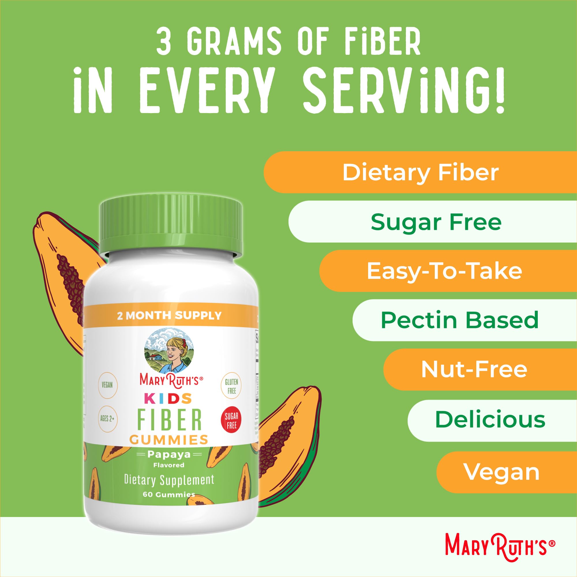 MaryRuth's Fiber Gummies 60 gomitas, dos meses de suministro.