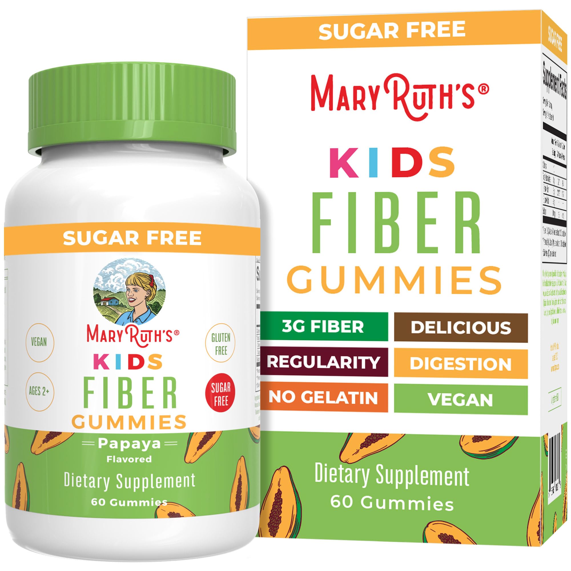 MaryRuth's Fiber Gummies para niños en caja, apoyo digestivo diario.
