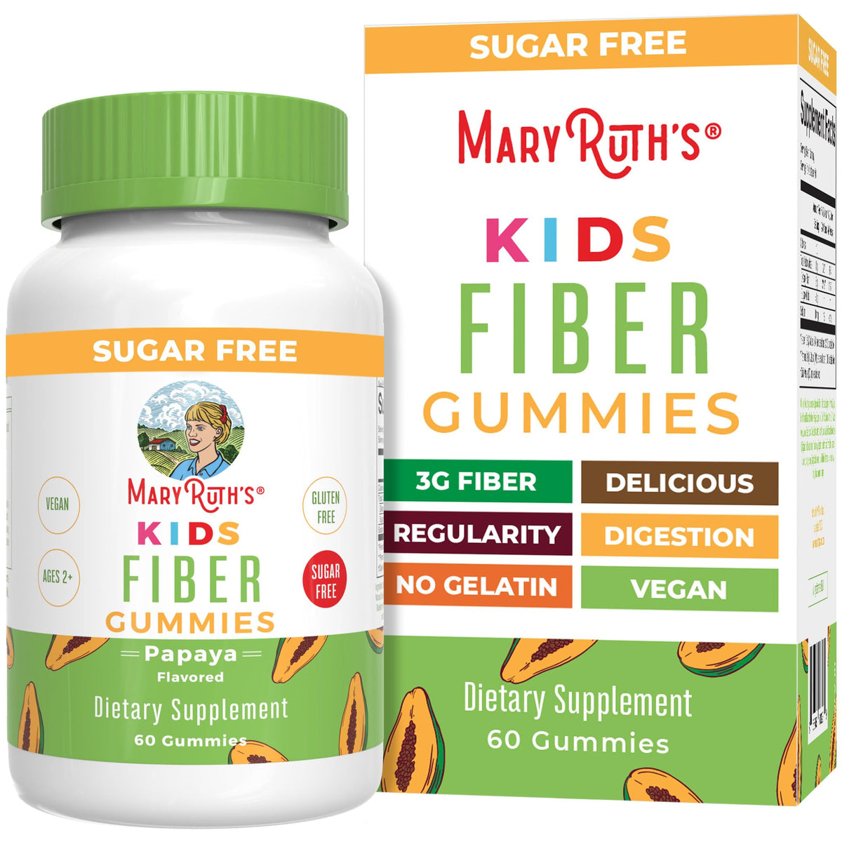 MaryRuth's Fiber Gummies para niños en caja, apoyo digestivo diario.