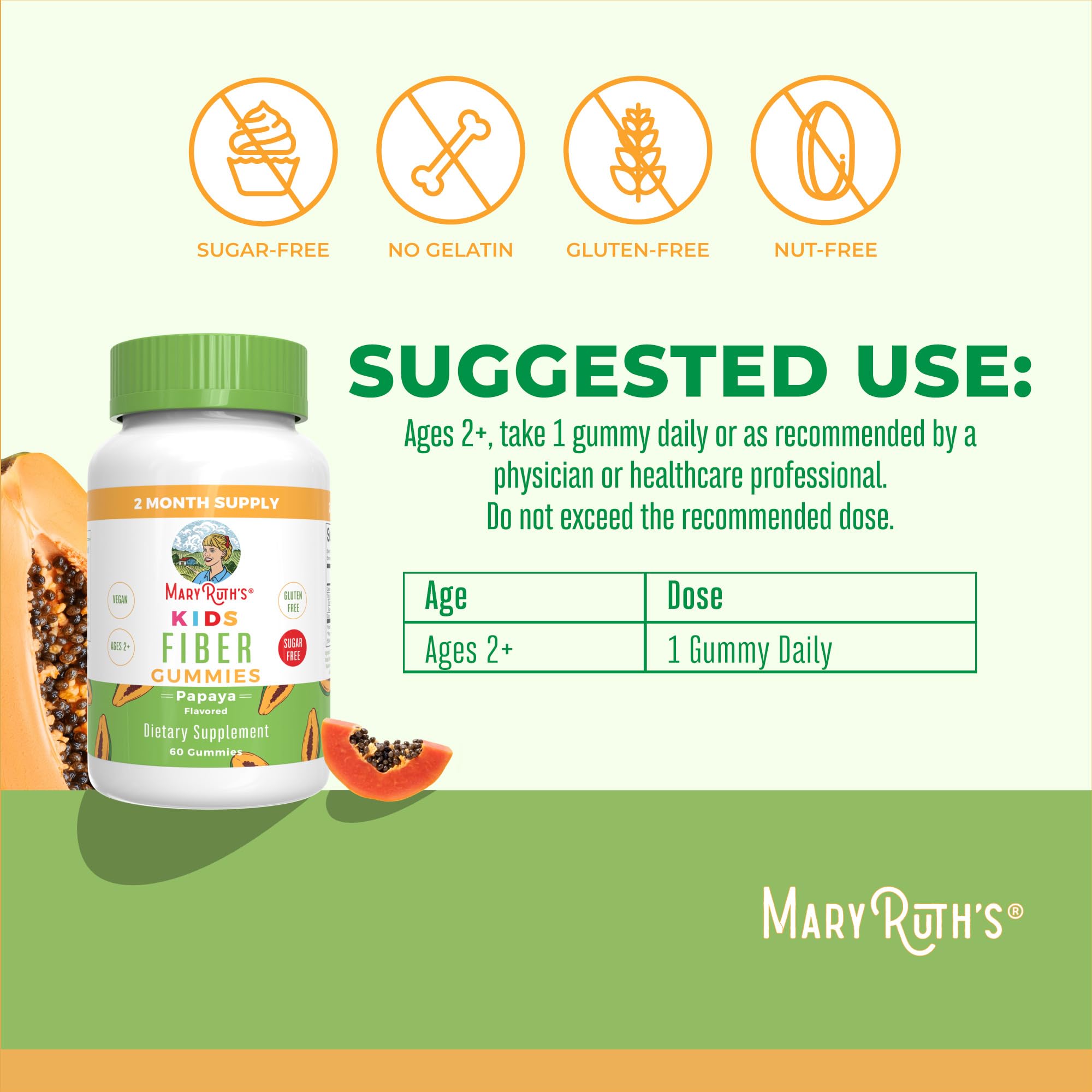 MaryRuth's Fiber Gummies sabor papaya, apoyo a la regularidad diaria.