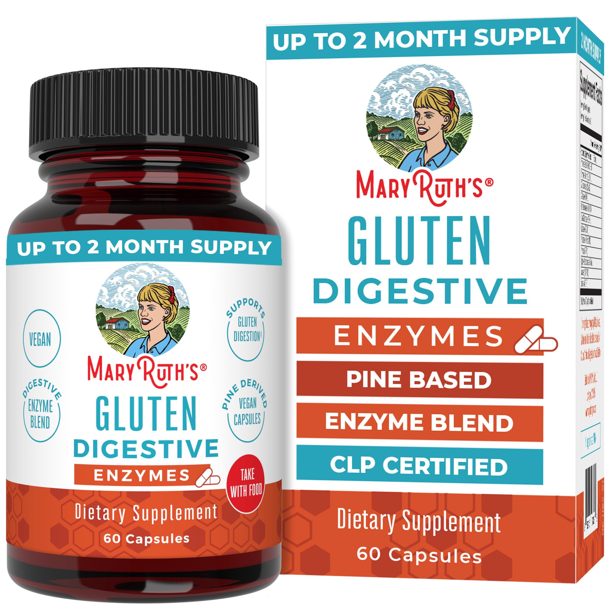 MaryRuth's Gluten Digestive Enzymes, botella de cápsulas para uso diario.