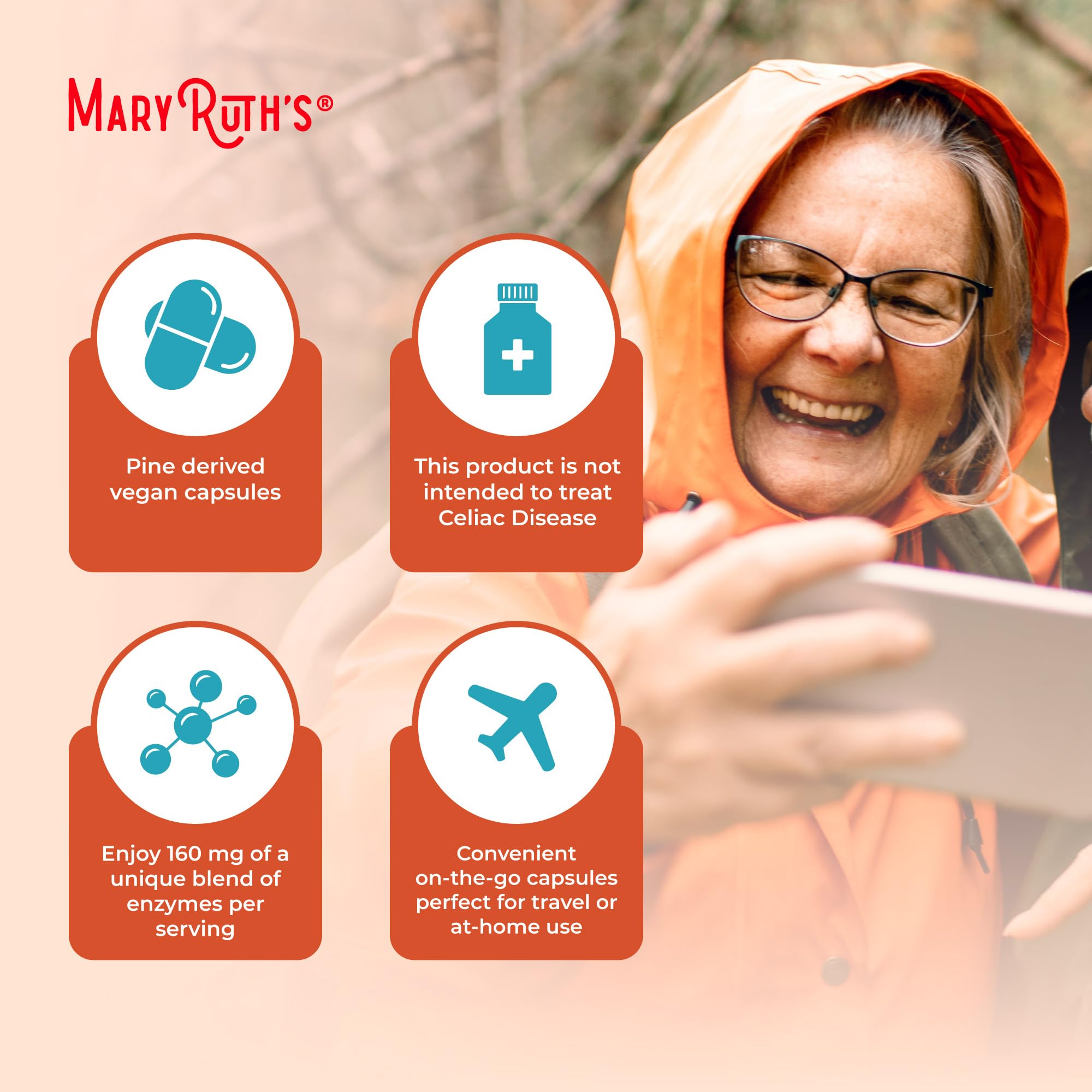 MaryRuth's Gluten Digestive Enzymes, dosis diarias fáciles de incorporar.