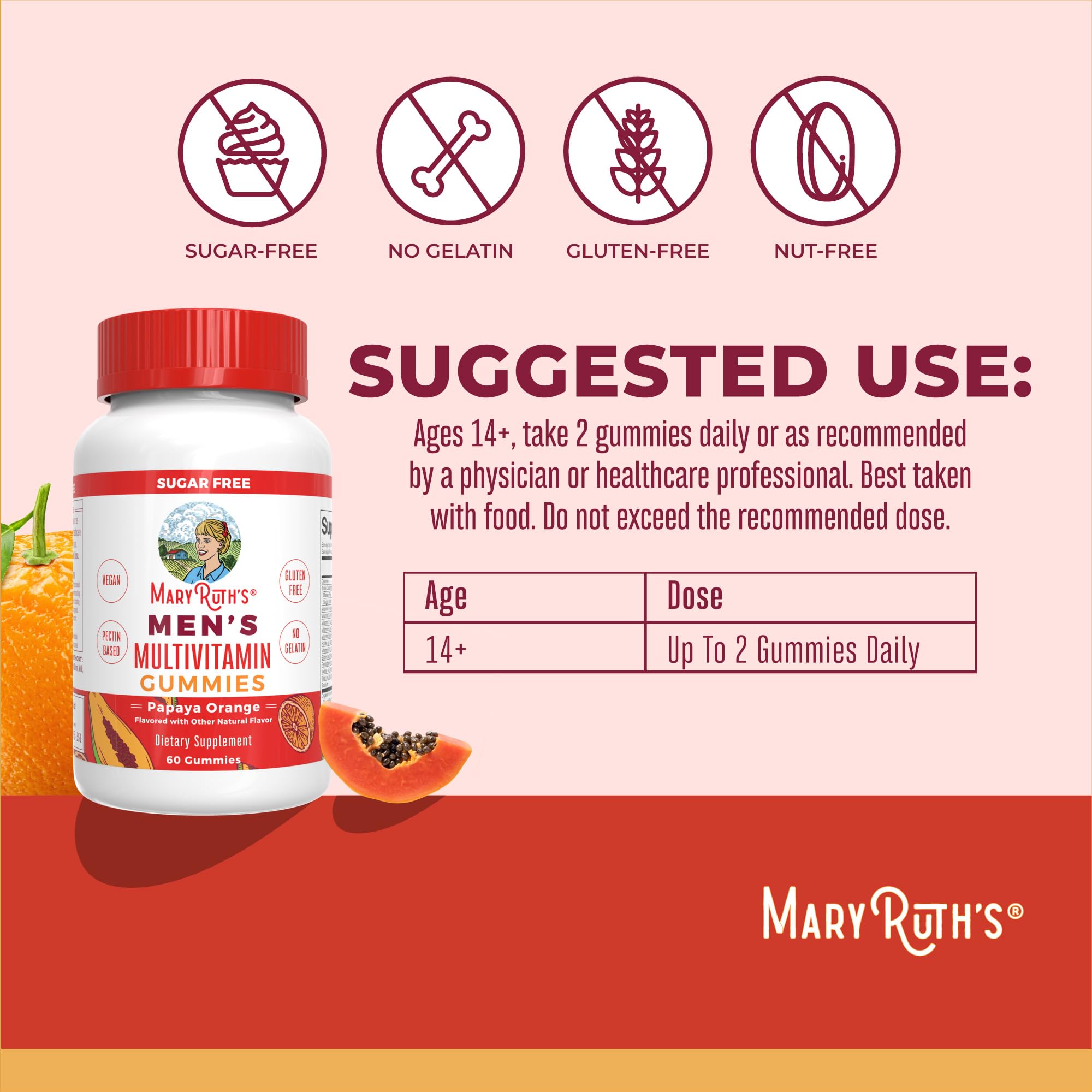MaryRuth's gominolas para hombres, sabor papaya naranja para impulso diario
