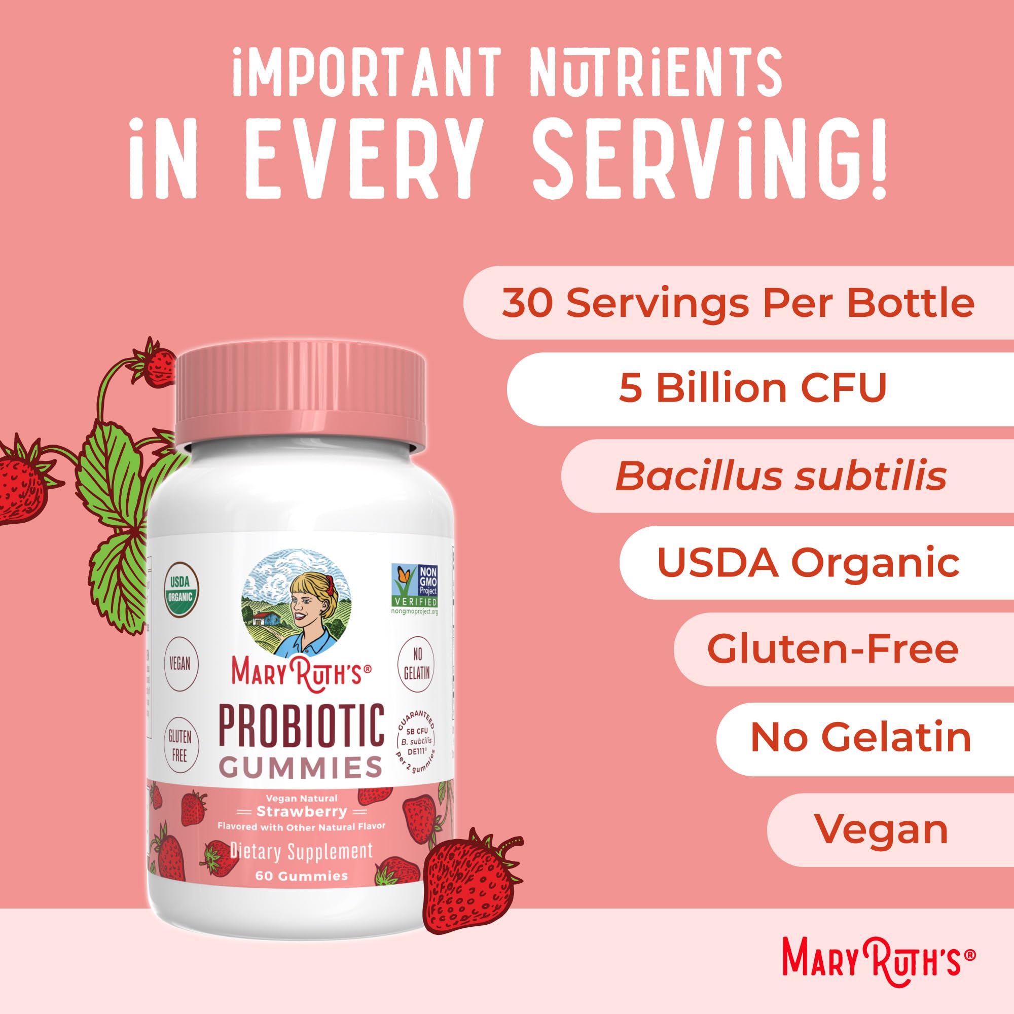 MARYRUTH'S gomitas probióticas uso diario para adultos.