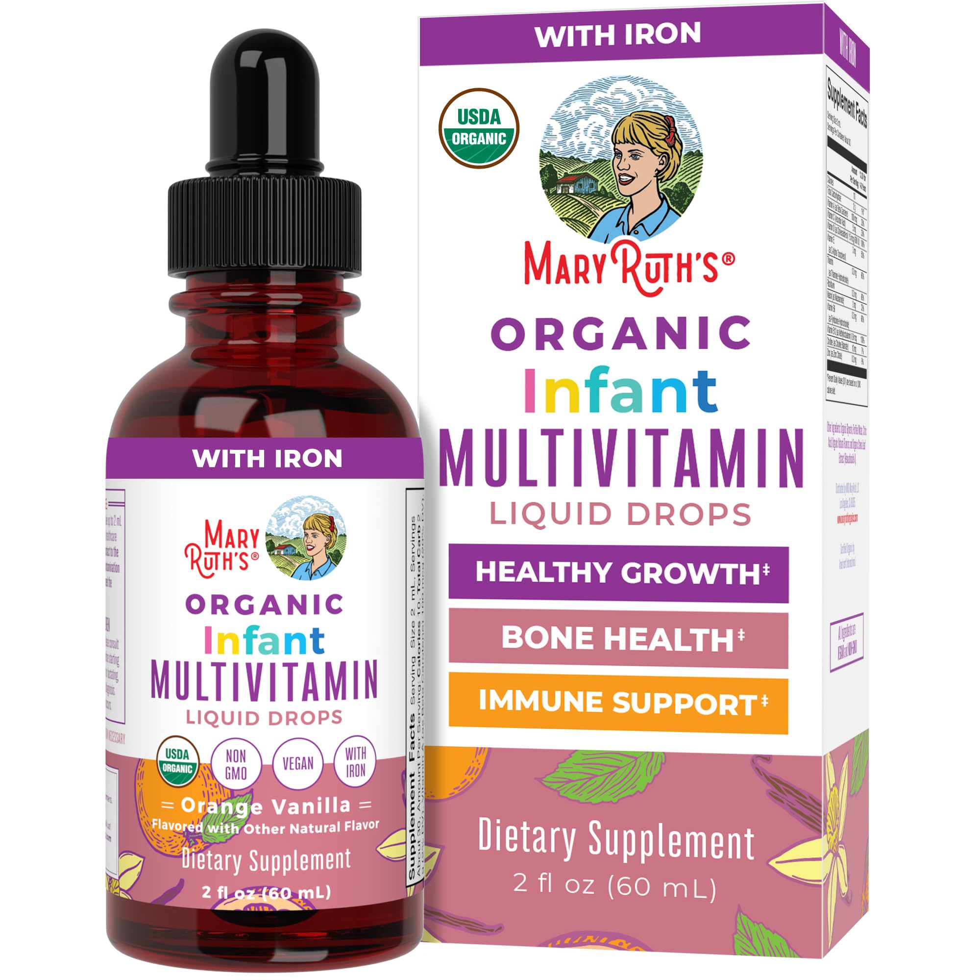MaryRuth's gotas multivitamínicas infantiles con hierro en botella