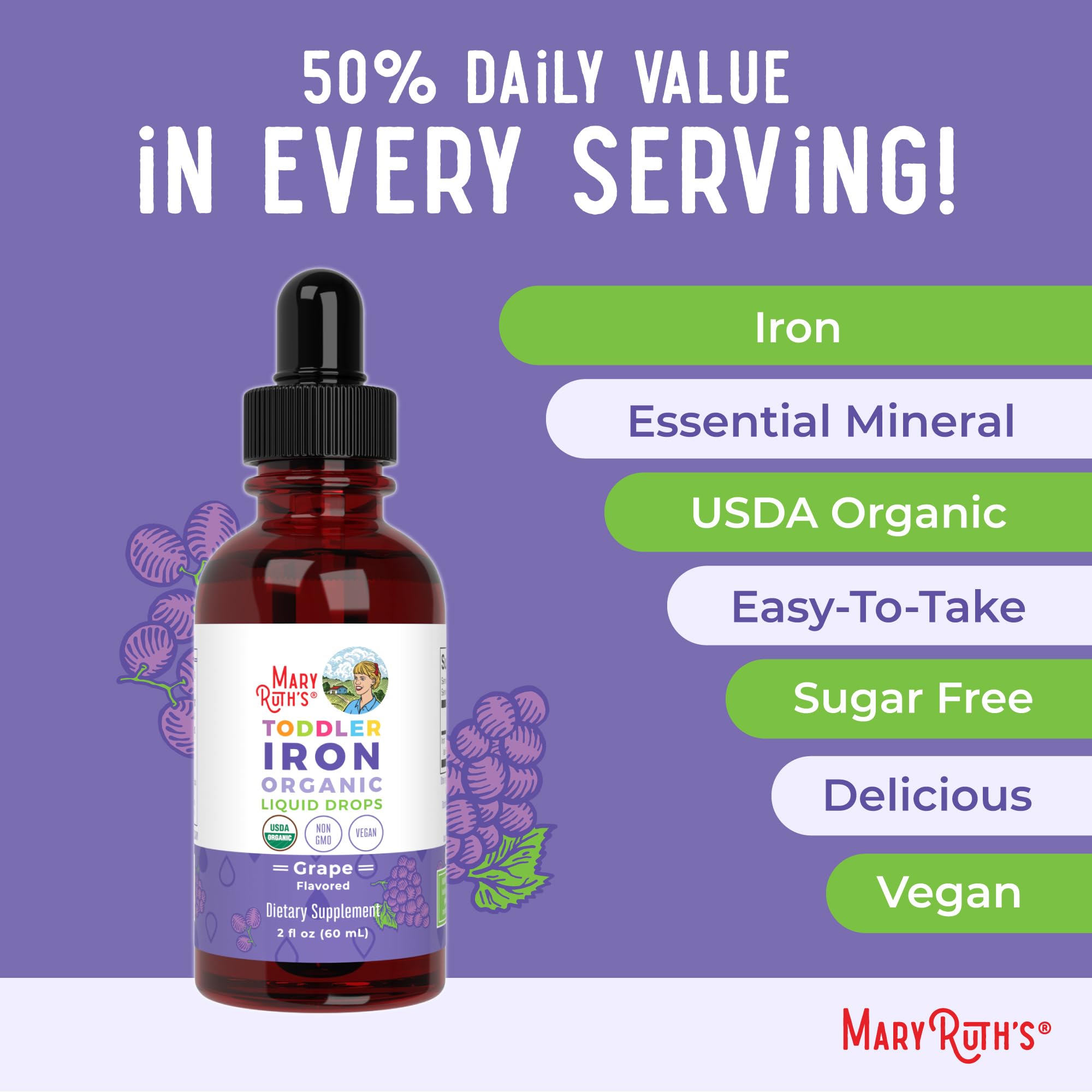 MaryRuth's Hierro para niños: vegano y sin OGM.