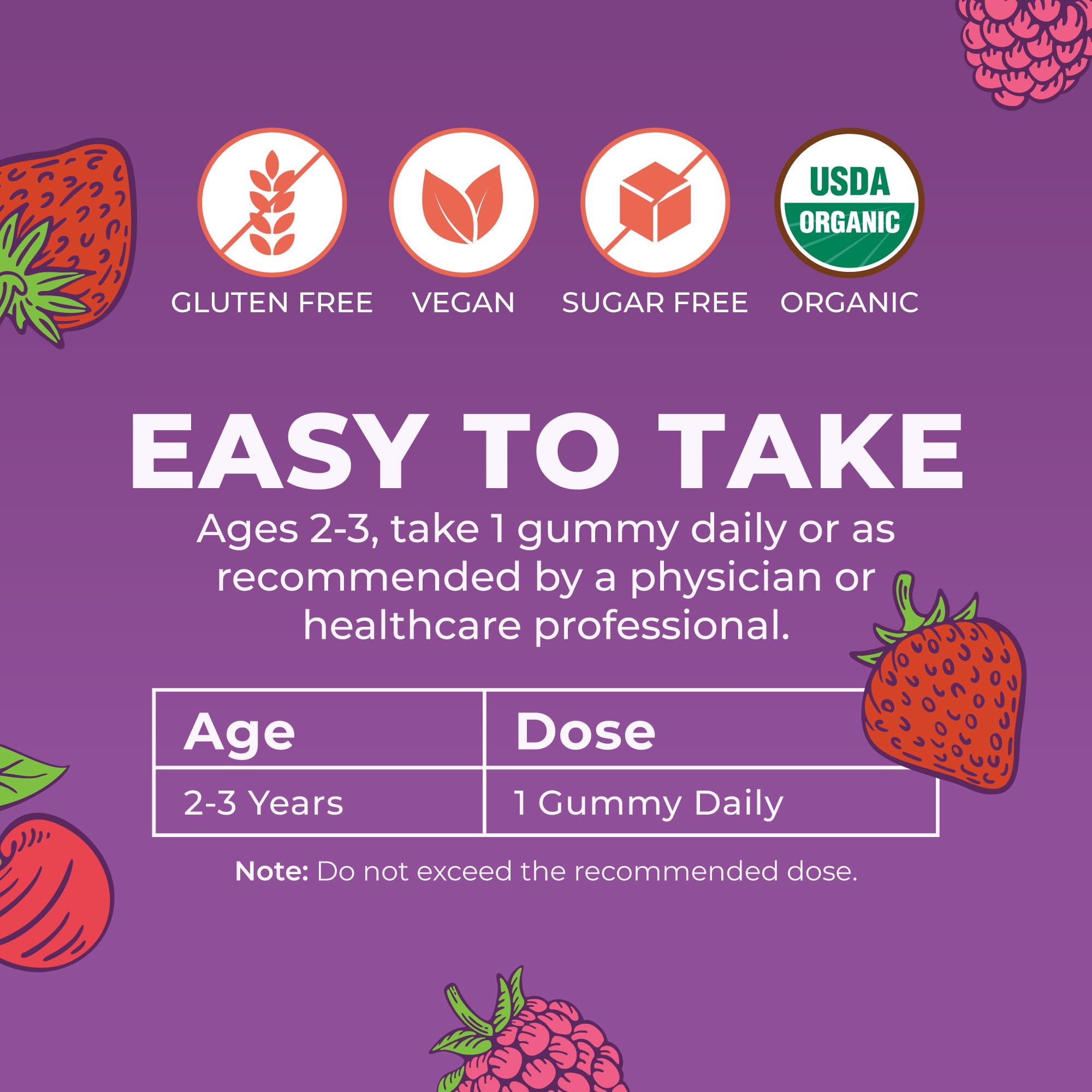 Lista de ingredientes de MaryRuth's gomitas para nutrición infantil.