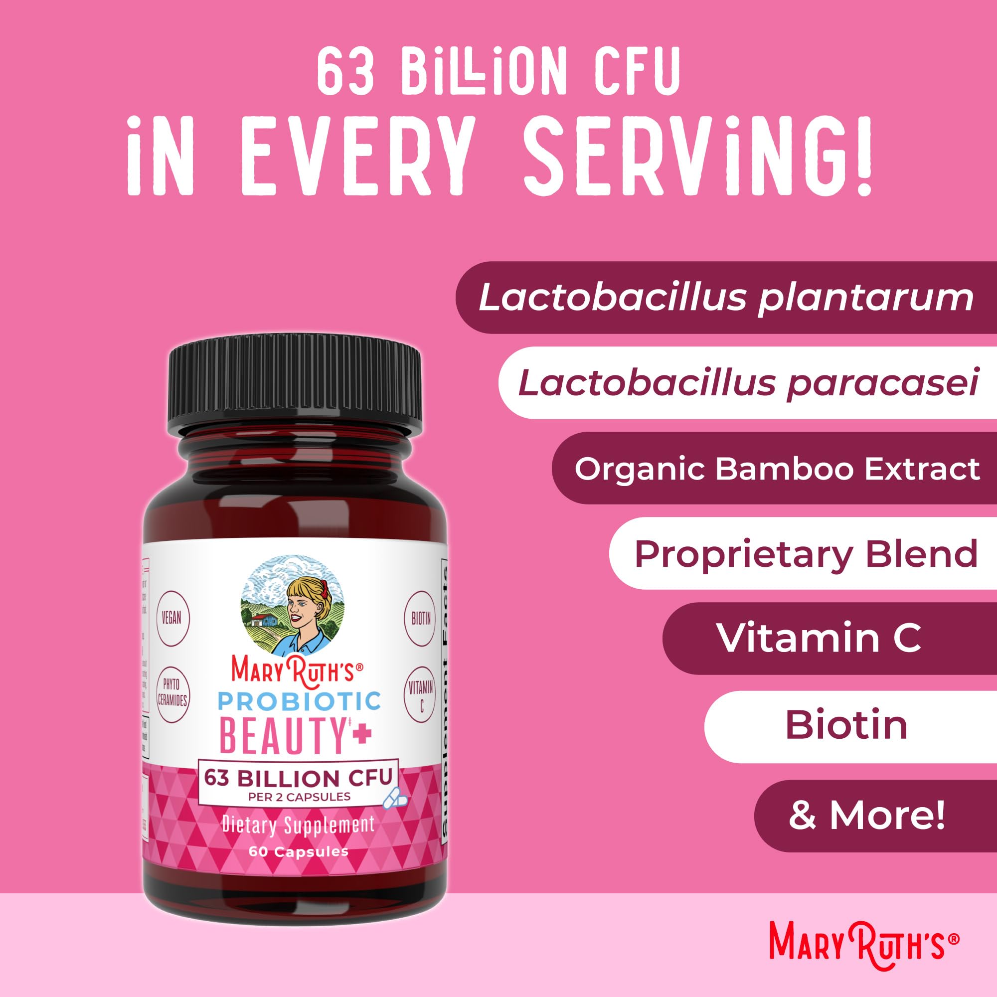 MaryRuth's ingredientes veganos: fórmula sin OGMs.