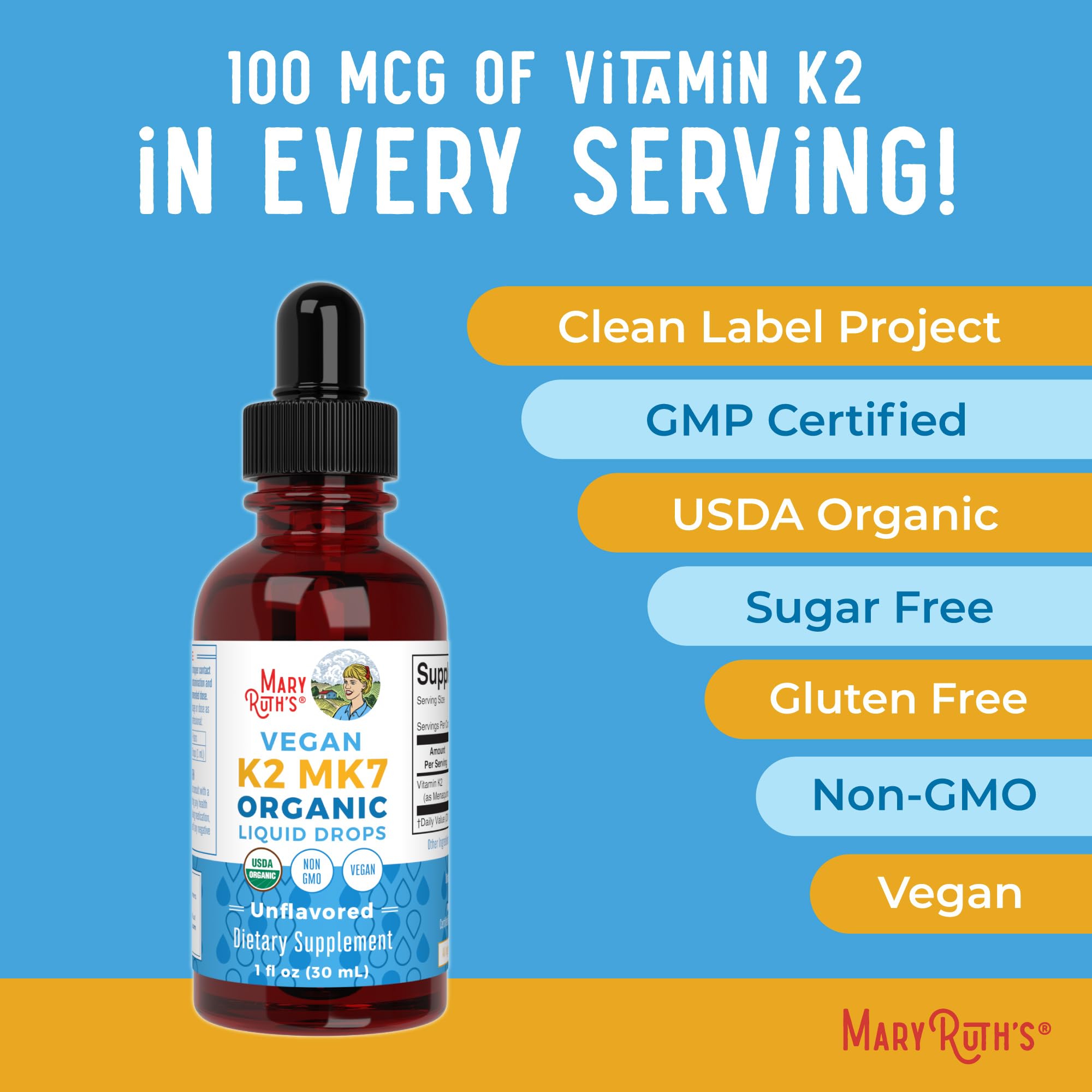 MaryRUTH'S K2 MK7 sin gluten para necesidades diversas