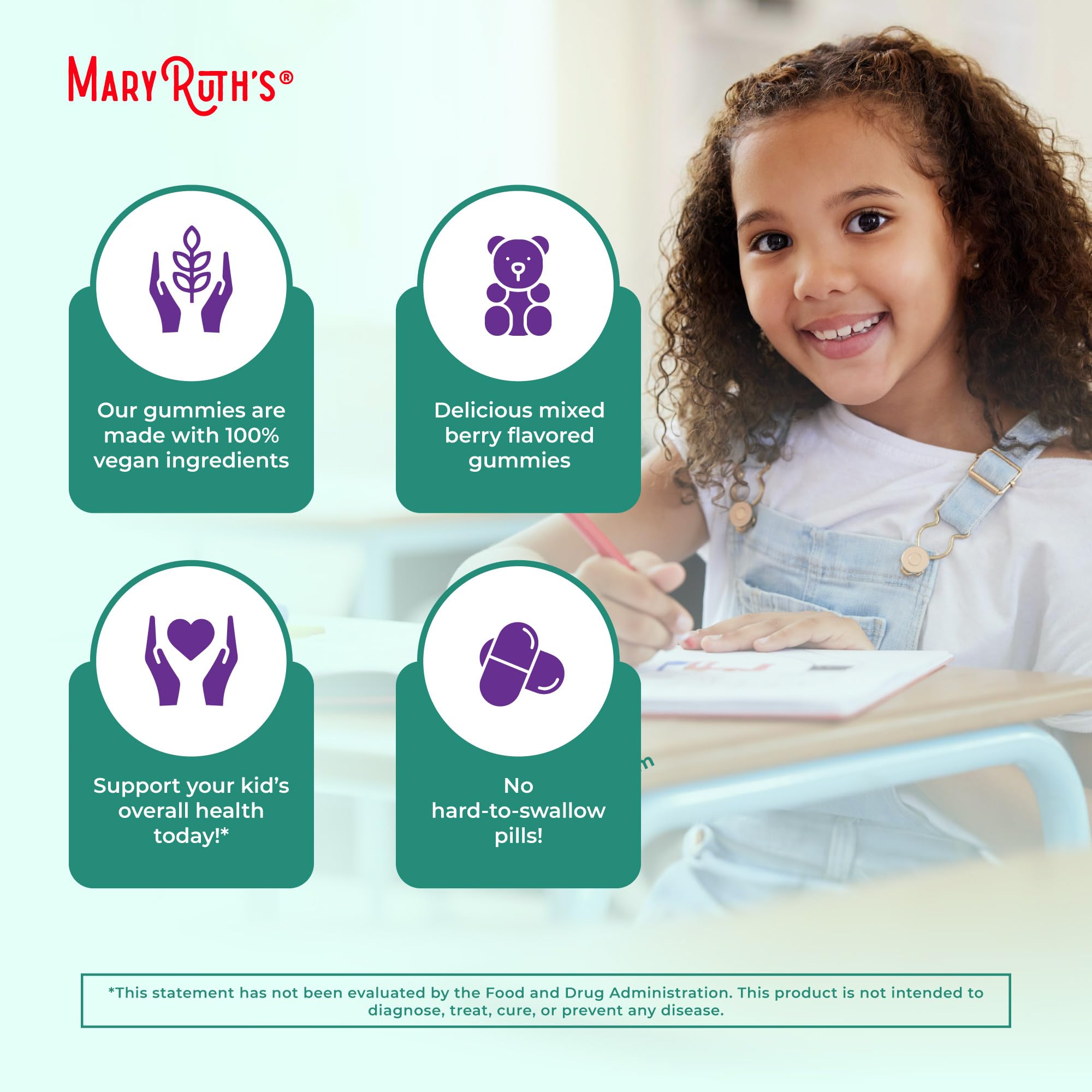 MaryRuth's Kids Immunity Gummies dosis diaria en el envase para planificación familiar.