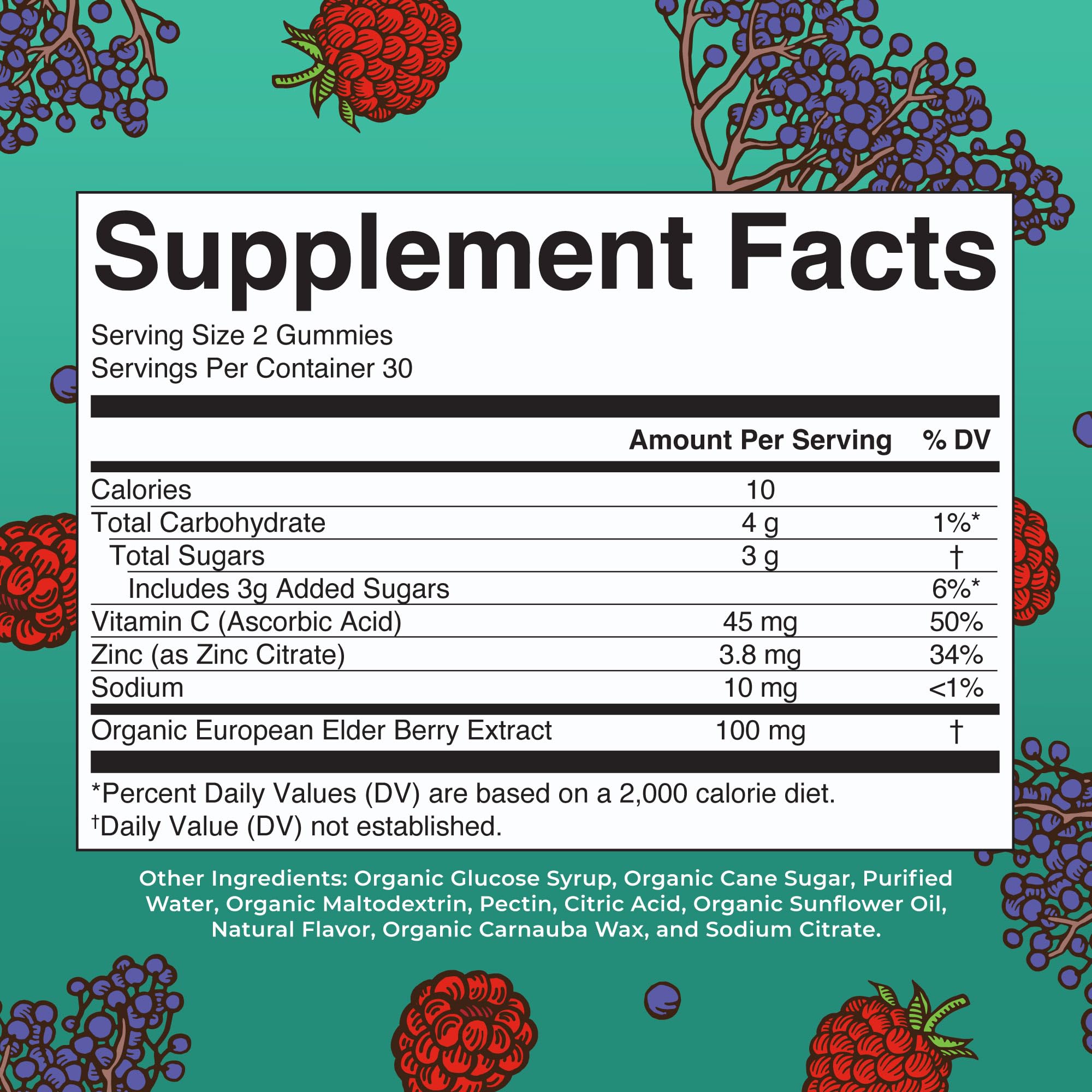 MaryRuth's Kids Immunity Gummies etiqueta que resalta ingredientes clave y beneficios.