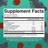 MaryRuth's Kids Immunity Gummies etiqueta que resalta ingredientes clave y beneficios.