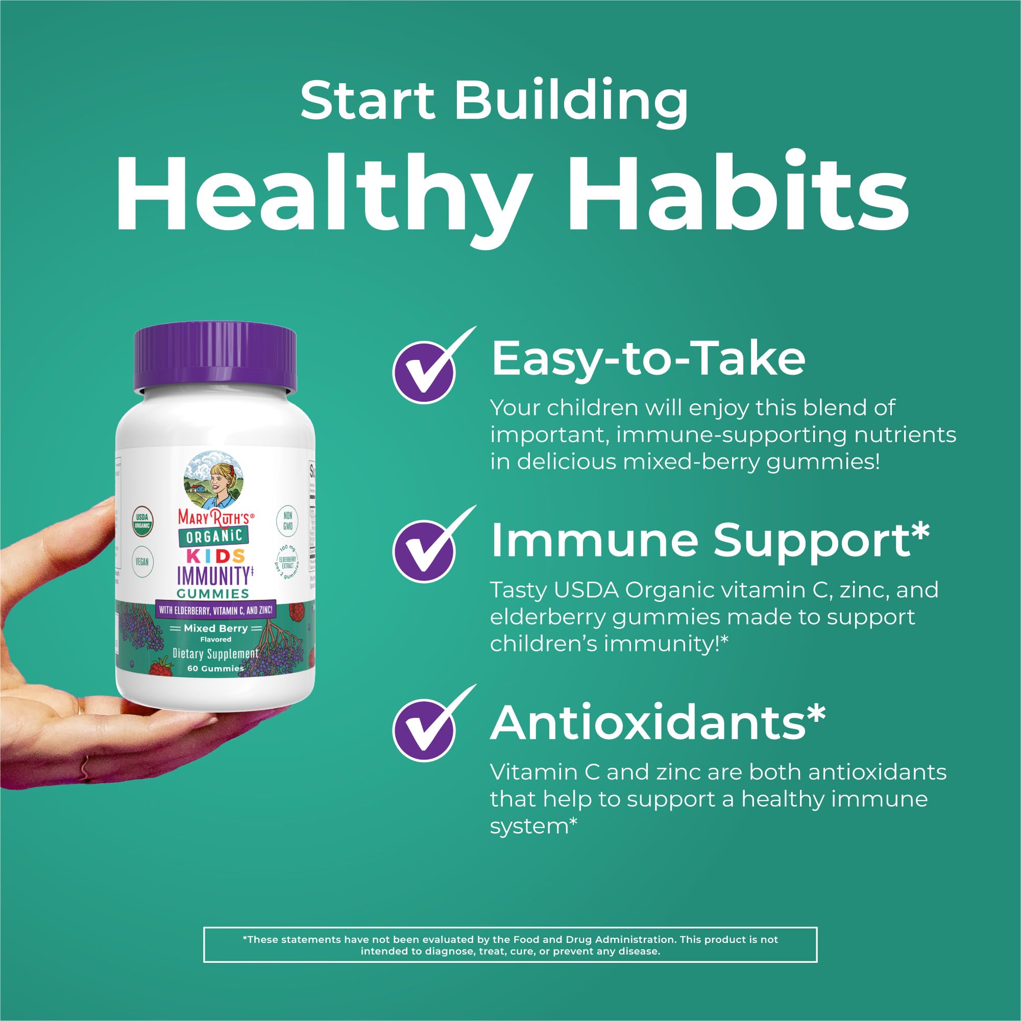 MaryRuth's Kids Immunity Gummies ingredientes clave: vitamina C, zinc y saúco.