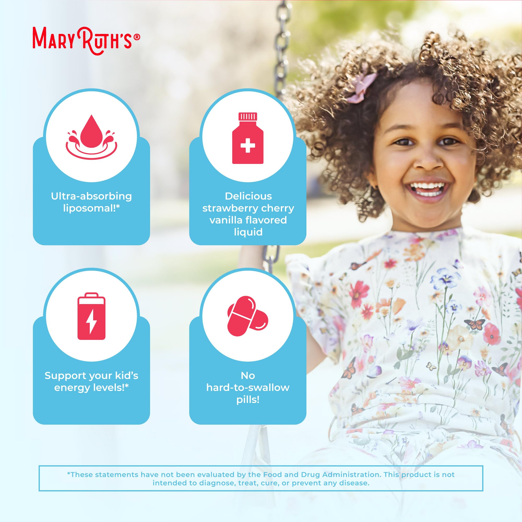 MaryRuth's Kids Liposomal, envase vegano compatible con dietas.