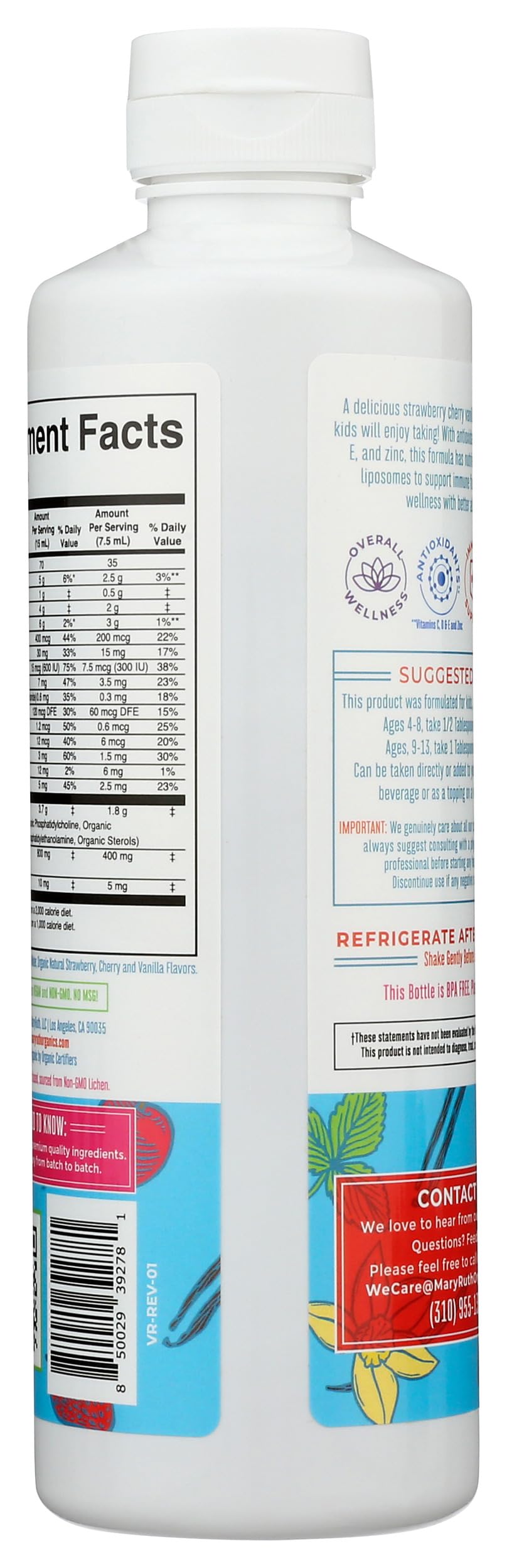 MaryRuth's Kids Multivitamin Liposomal, sabor cereza, sabor agradable para niños.