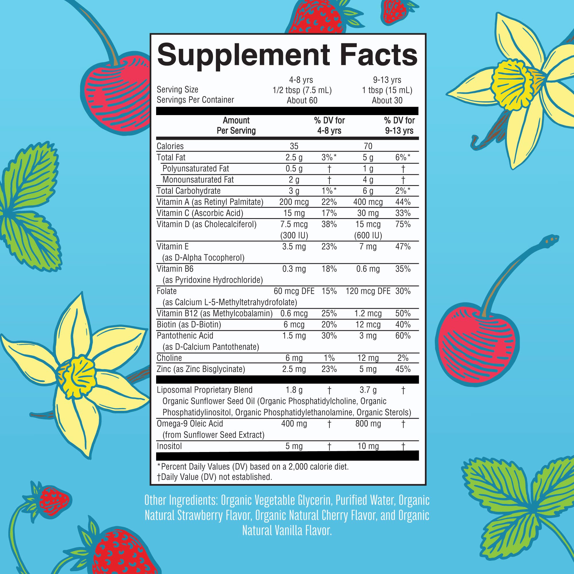 MaryRuth's Kids Multivitamin Liposomal, sabores frutales, experiencia sabrosa para niños.
