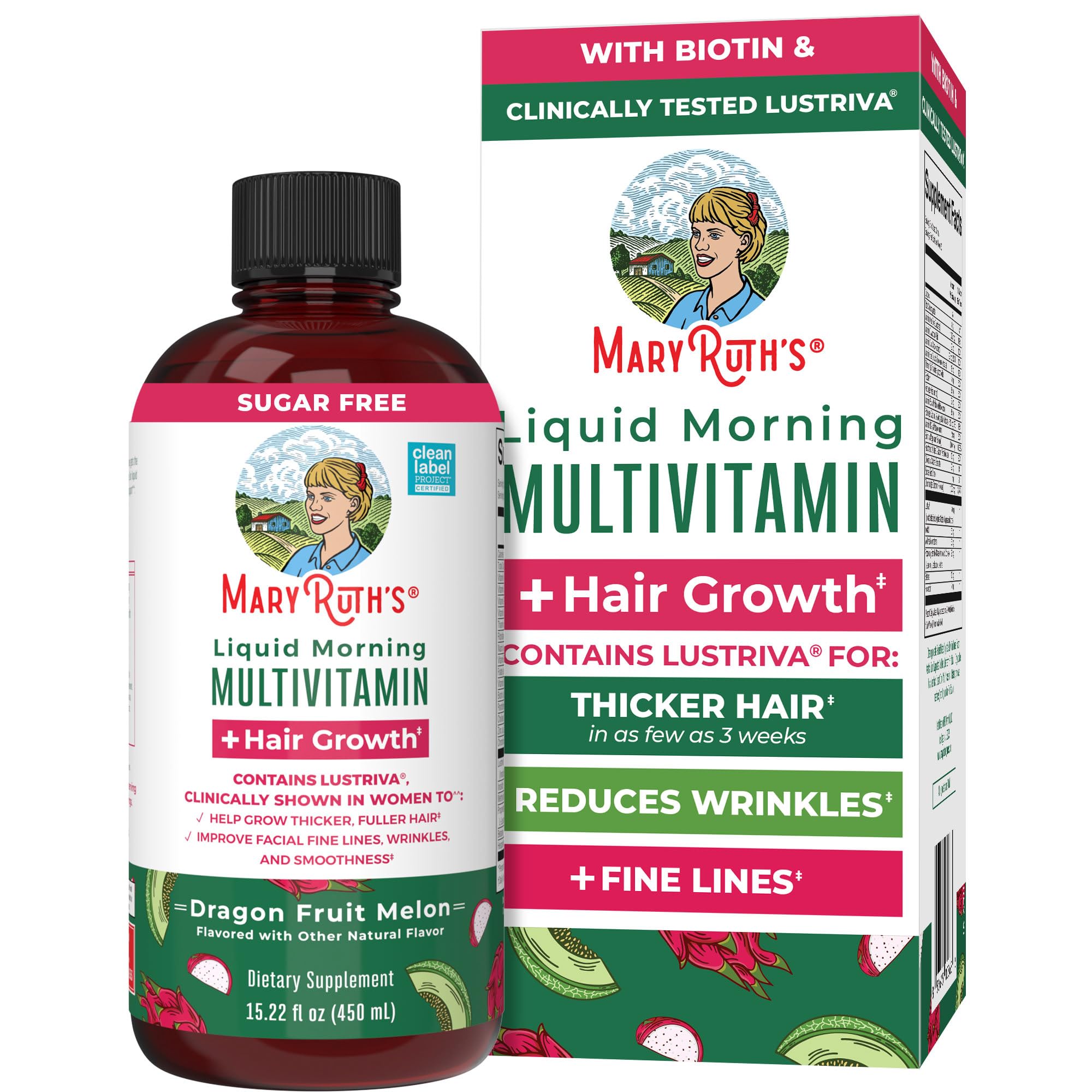 MARYRUTH'S líquido multivitamínico, botella para crecimiento del cabello y nutrición diaria.