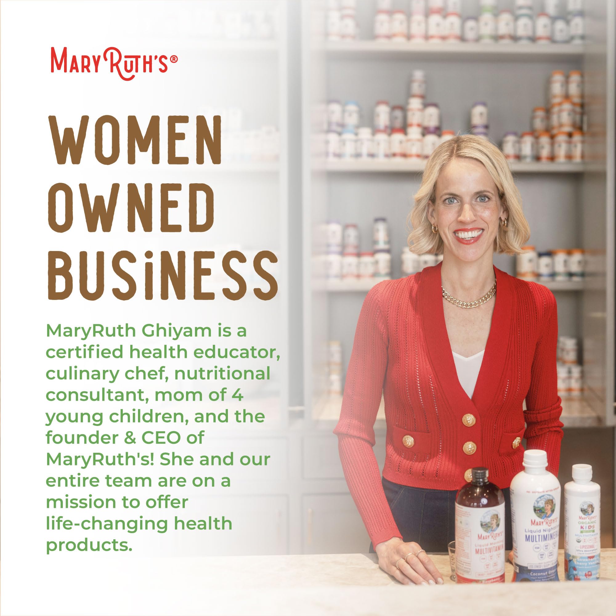 MaryRuth's Maca: envase certificado por GMP para calidad y seguridad.