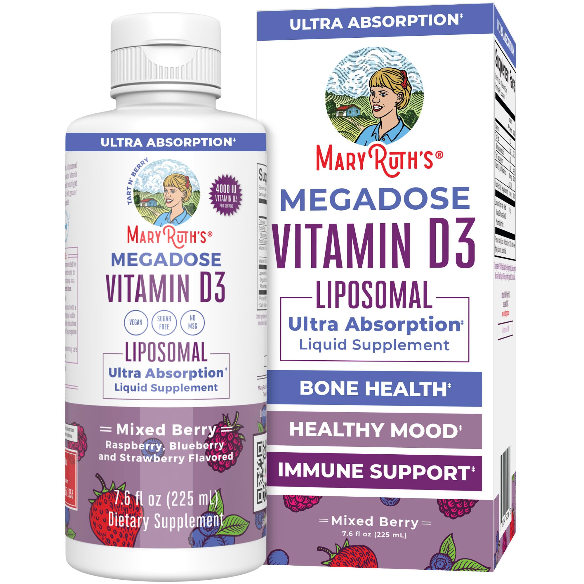 MaryRuth's Megadose D3 Liposomal, bote-vertido, posible apoyo al ánimo y salud ósea