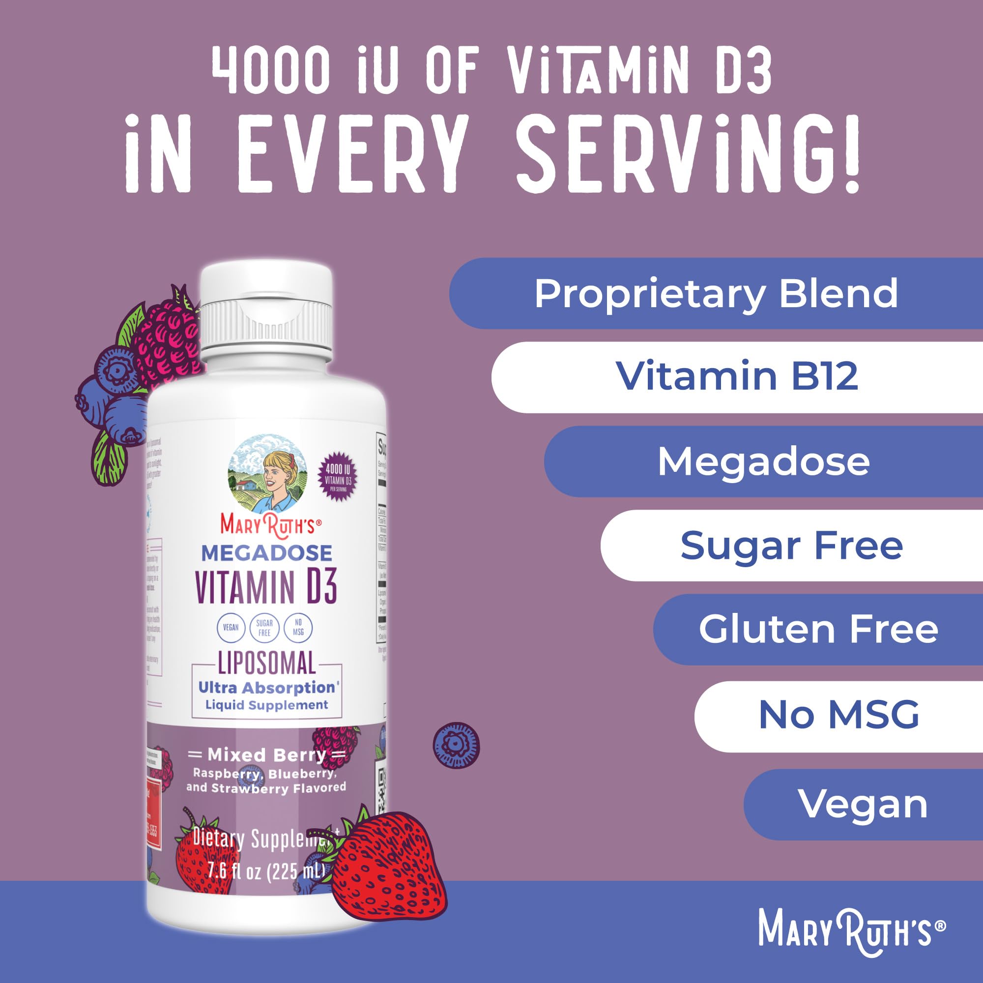 MaryRuth's Megadose D3 Liposomal, sello-vegan, alternativa vegetariana de vitamina D