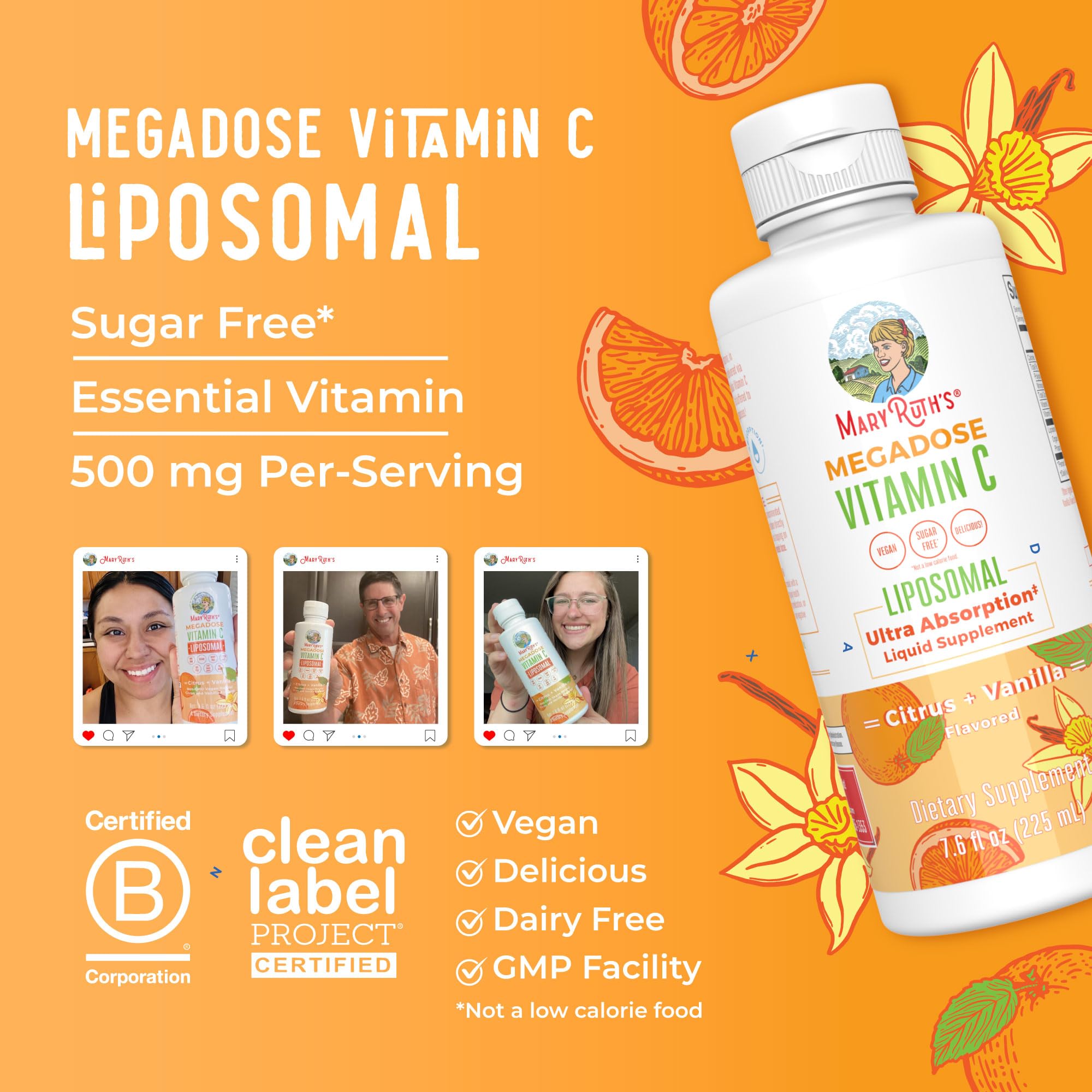 MaryRuth's Liposomal Vitamina C presentación 7.6 oz, formato diario.