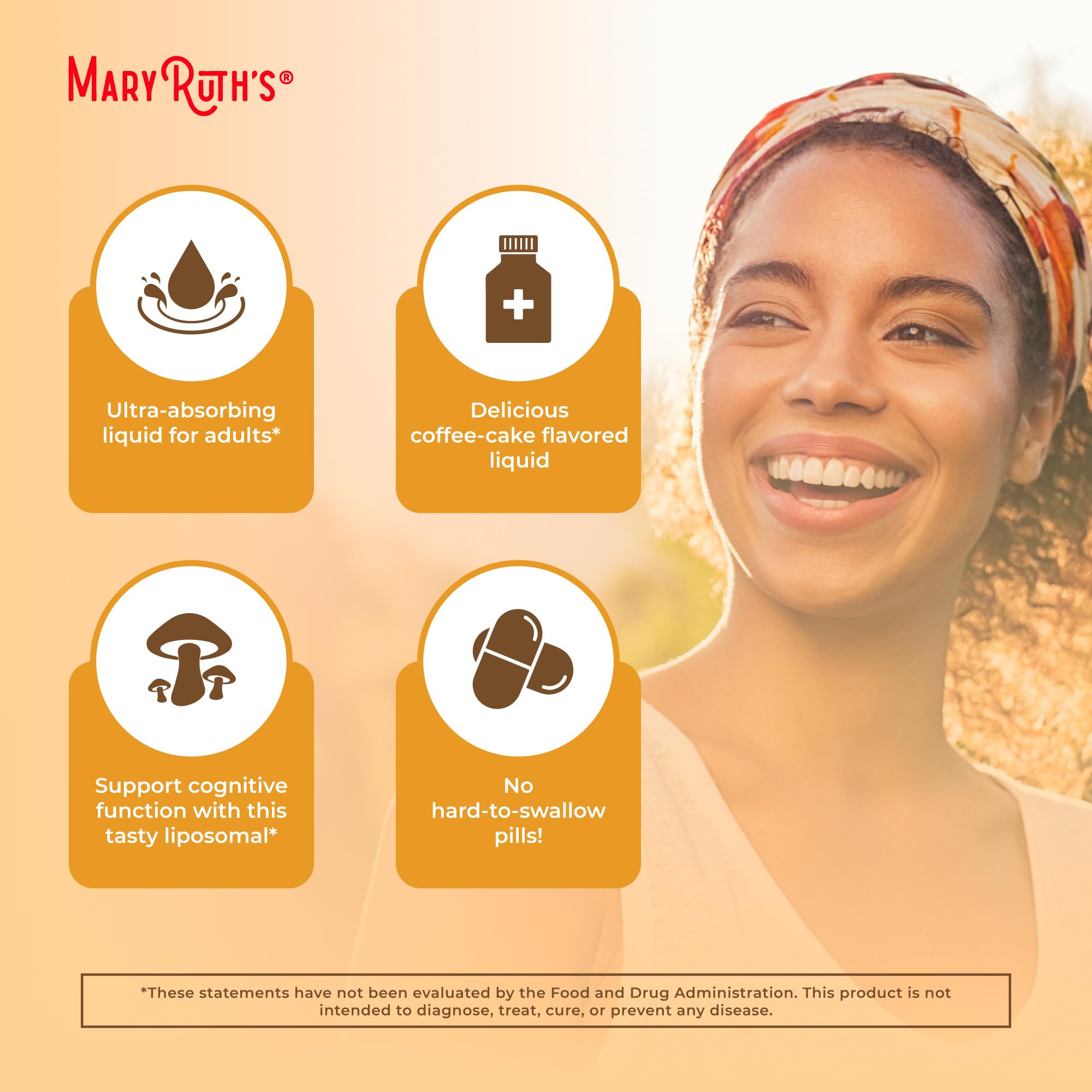MARYRUTH'S Melena de León Liposomal Orgánico, certificado USDA y vegano.