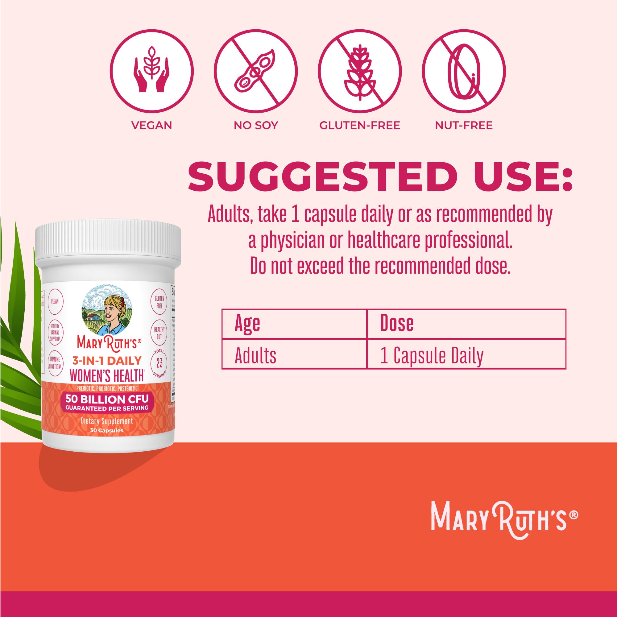 MaryRuth's mezcla de 23 cepas probióticas para salud intestinal.