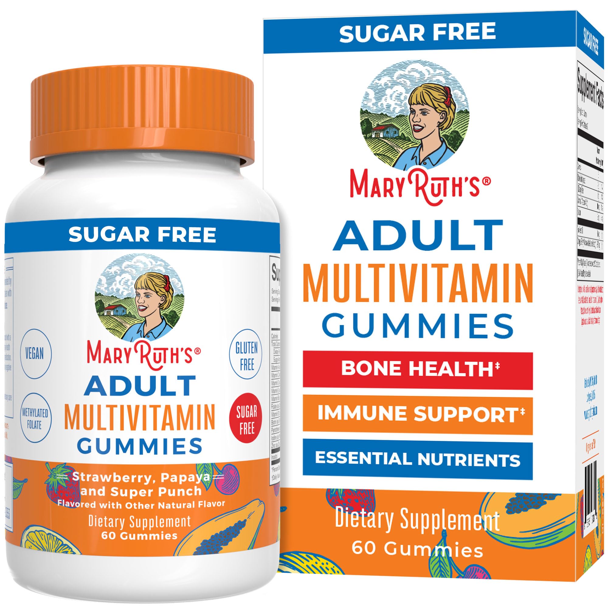 MaryRuth's multivitamínico gomitas, frasco, apoyo diario a nutrientes esenciales para adultos.