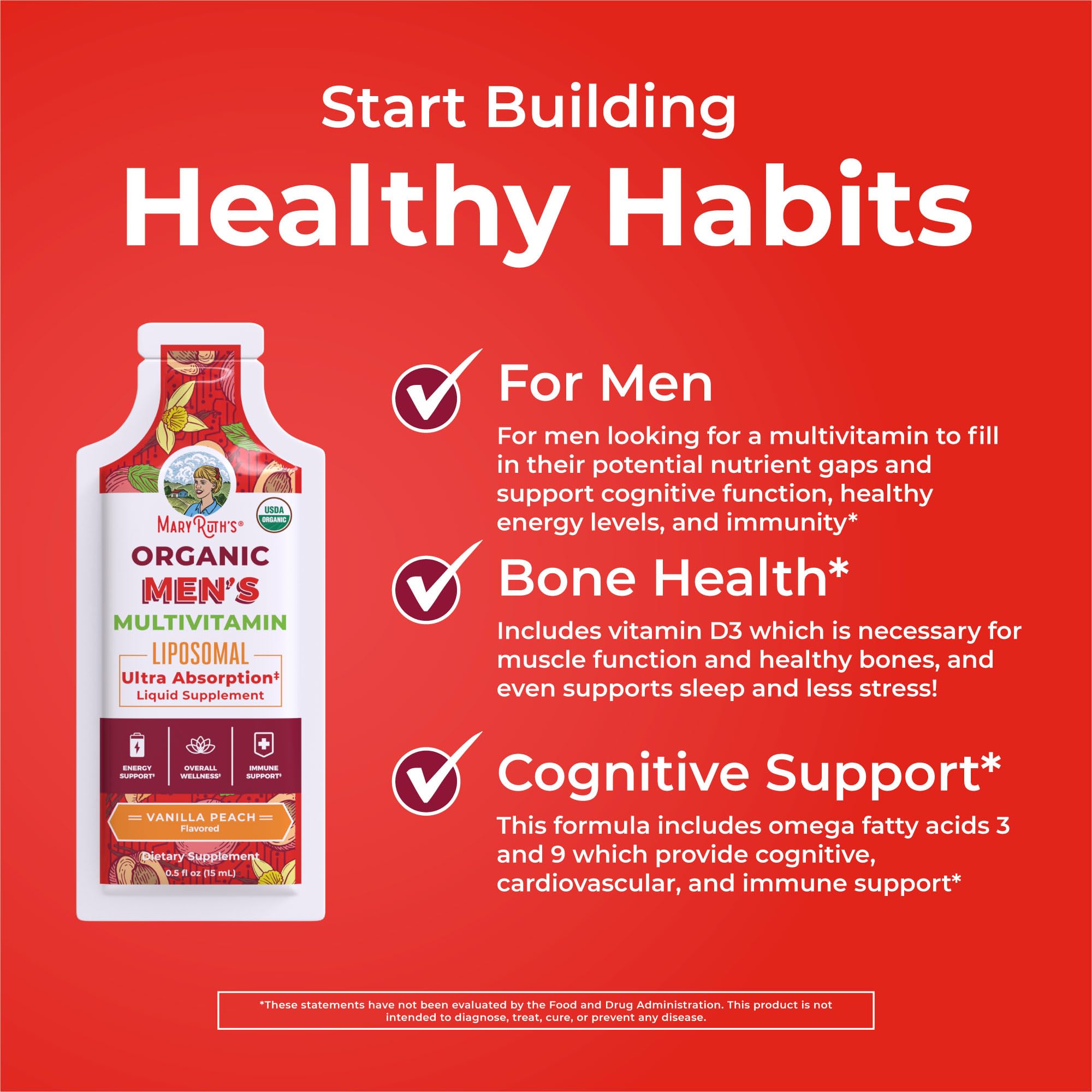 MaryRuth's multivitamin para hombres ingredientes clave para energía y piel saludables.