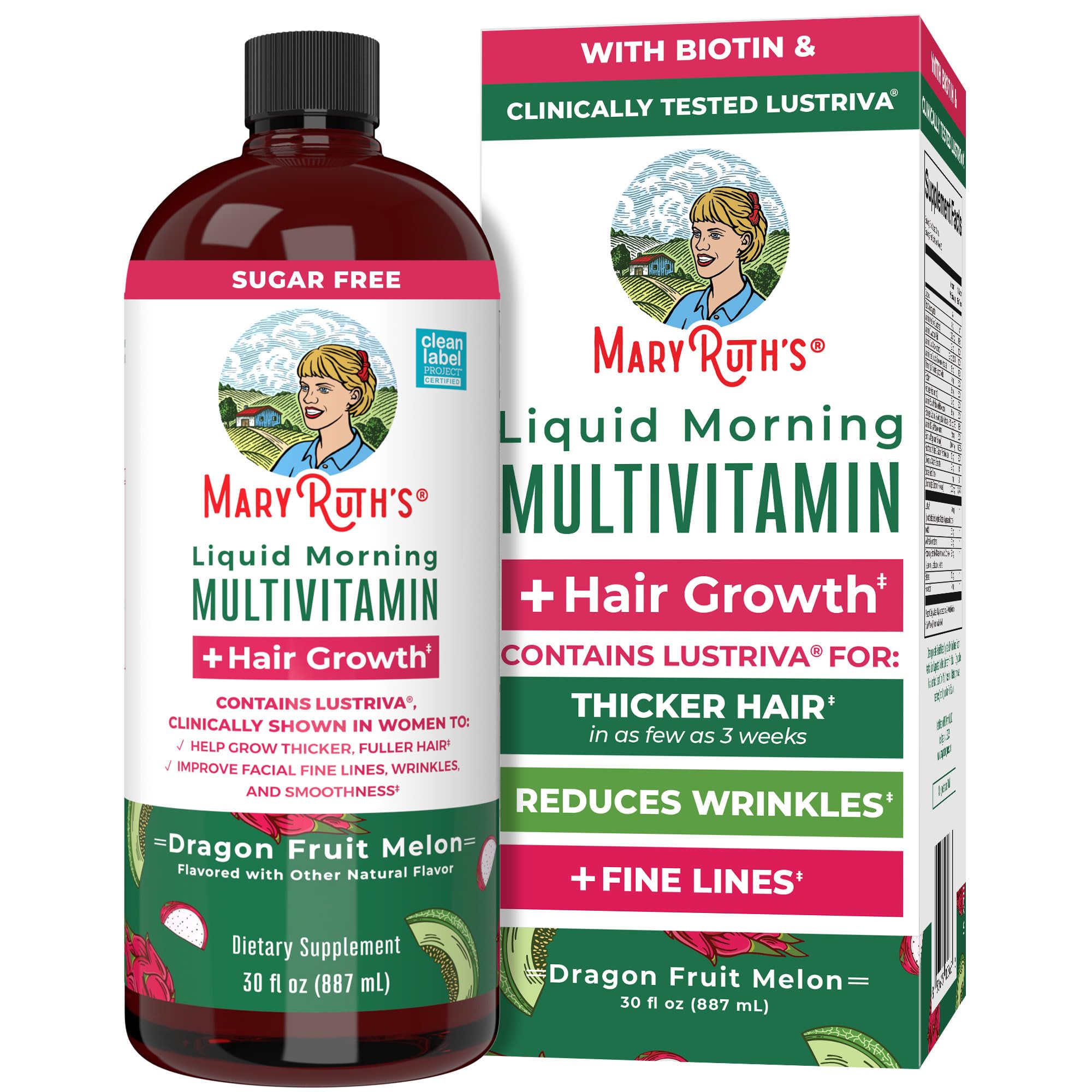 MARYRUTH'S multivitamínico líquido para crecimiento del cabello en frasco apoya cabello más saludable