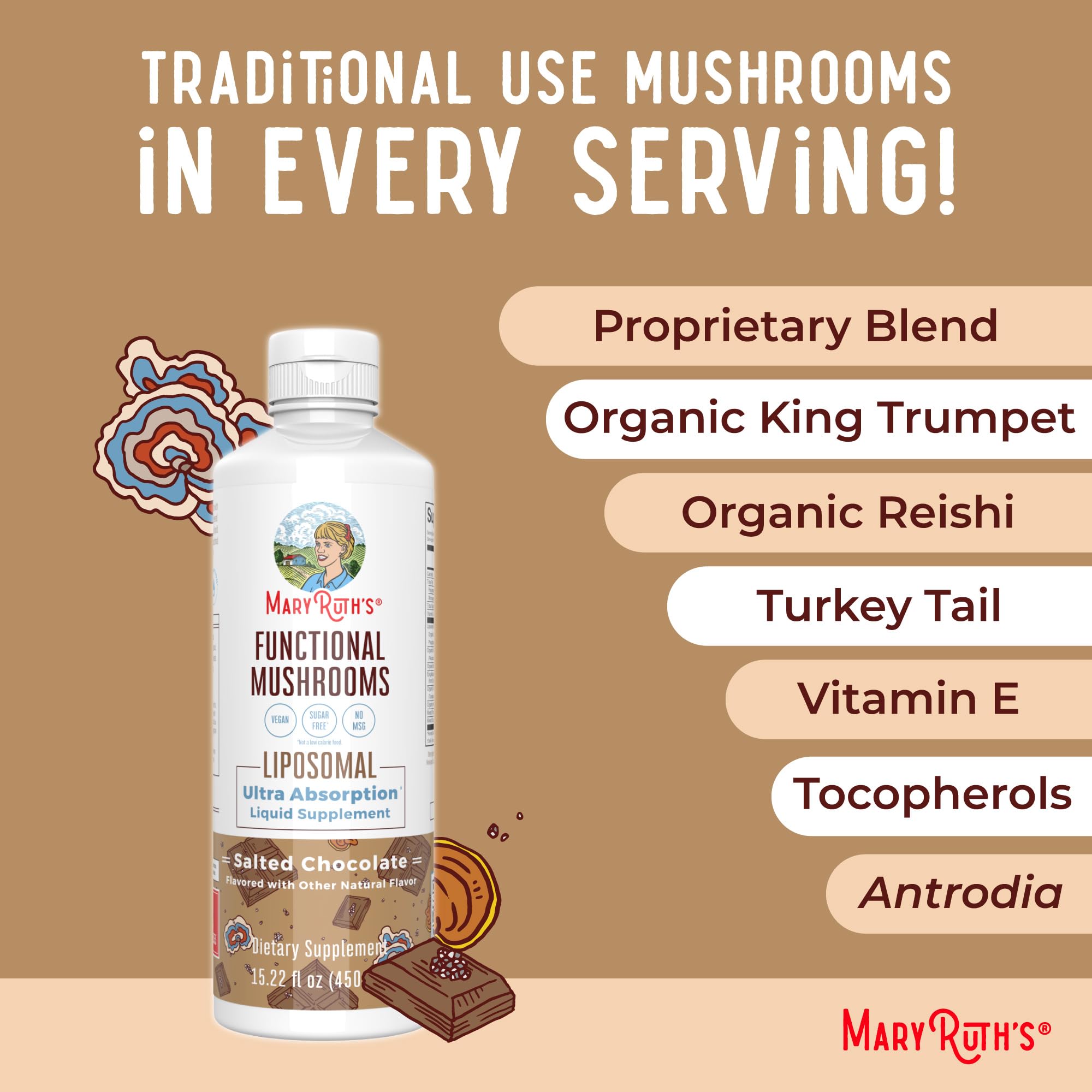 MaryRuth's Mushroom líquido entrega liposómica para mejor absorción.