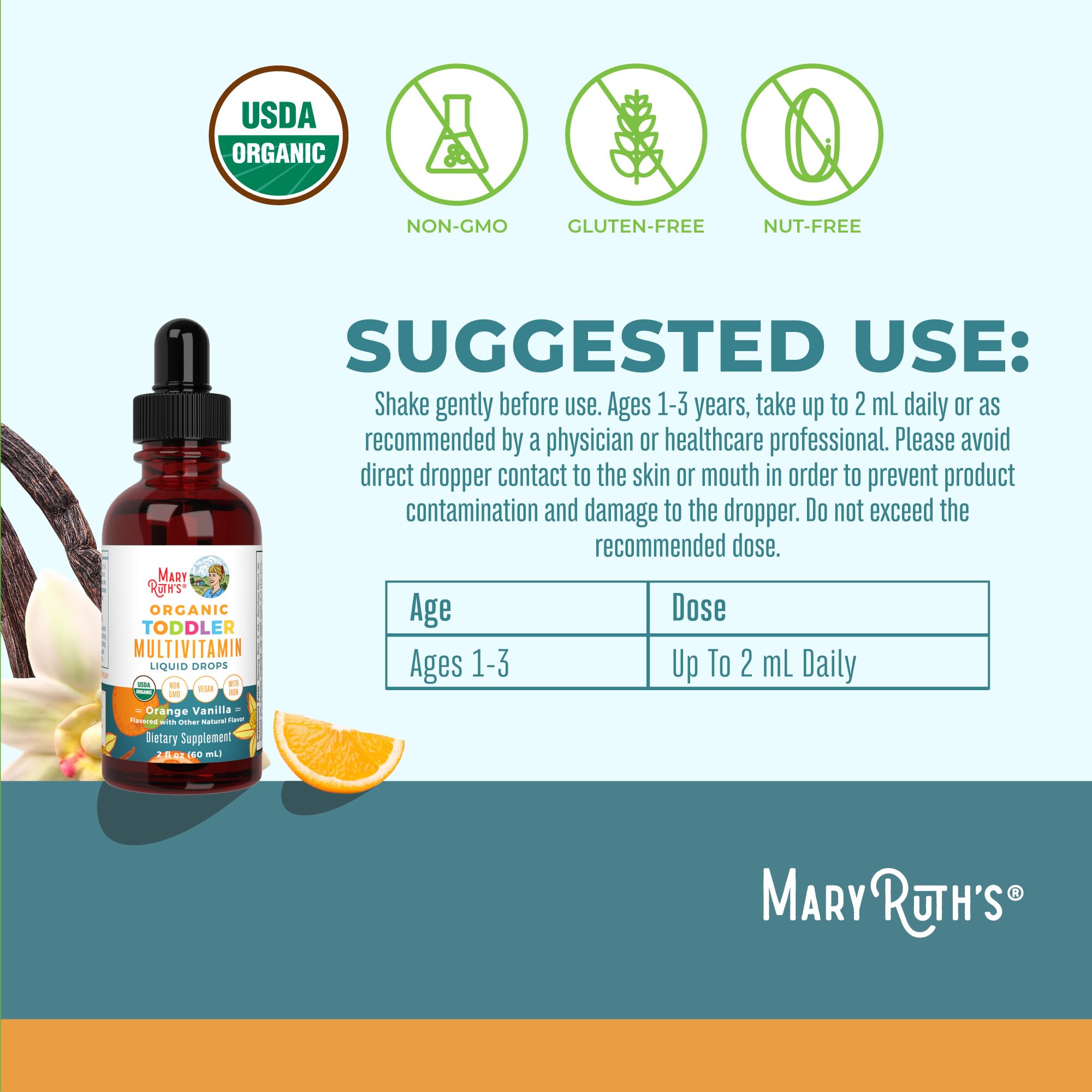 MaryRuth's sabor naranja-vanilla que fomenta la toma diaria